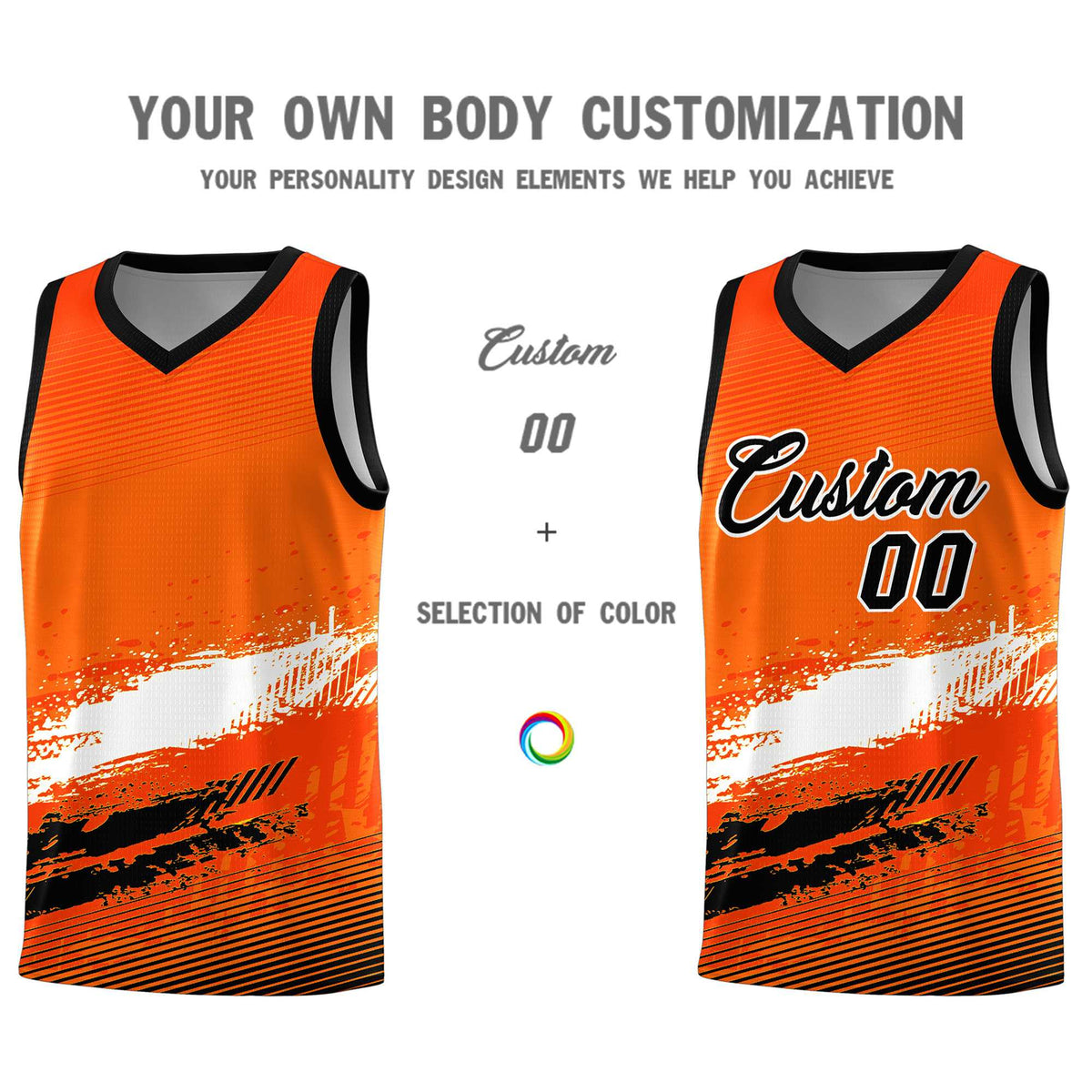 Custom Orange White and Black Graffiti Pattern Sports Uniform Basketball Jersey|KXKSHOP