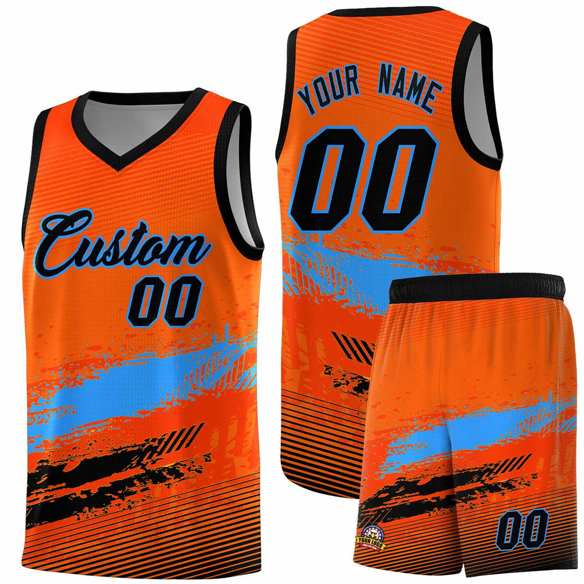 Custom Orange Powder Blue and Black Graffiti Pattern Sports Uniform Basketball Jersey|KXKSHOP