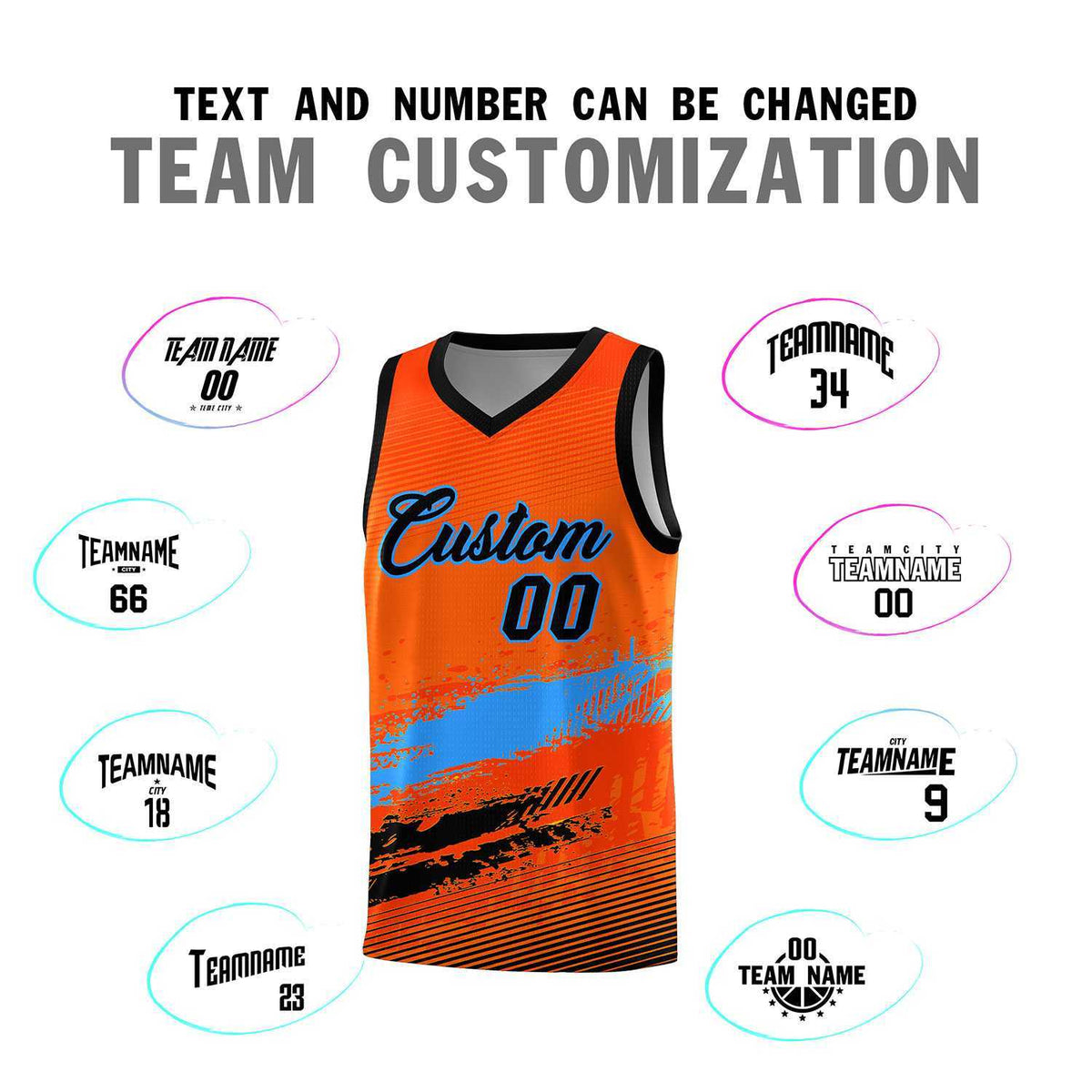 Custom Orange Powder Blue and Black Graffiti Pattern Sports Uniform Basketball Jersey|KXKSHOP