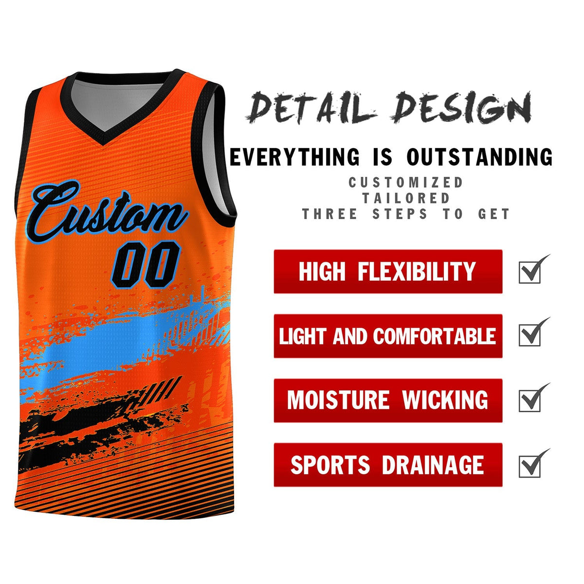 Custom Orange Powder Blue and Black Graffiti Pattern Sports Uniform Basketball Jersey|KXKSHOP