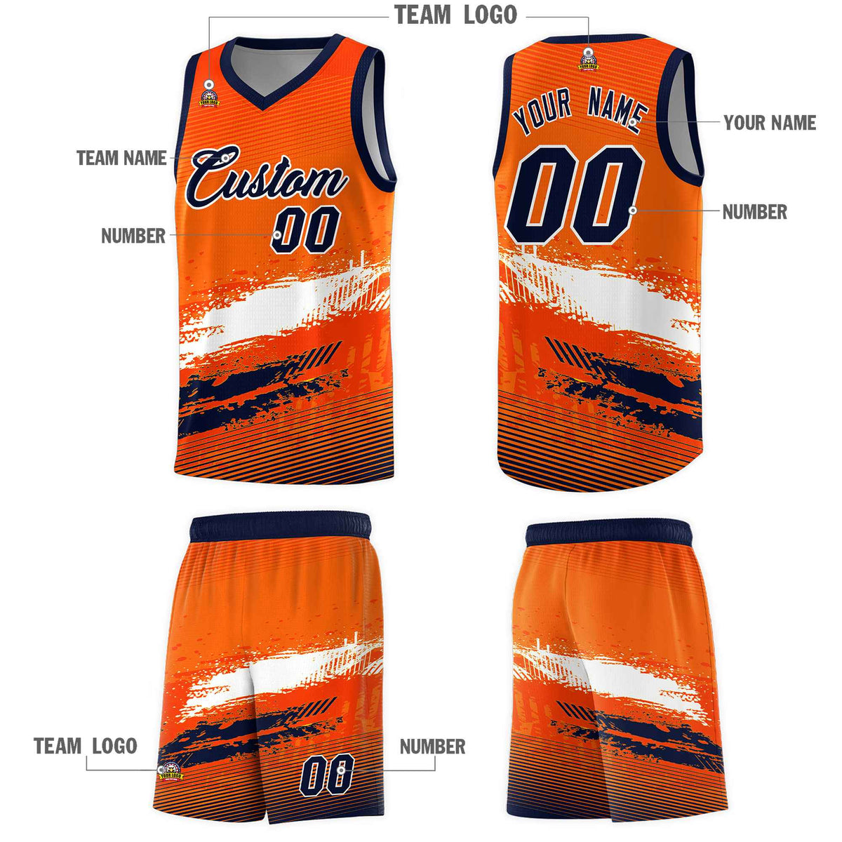 Custom Orange White and Navy Graffiti Pattern Sports Uniform Basketball Jersey|KXKSHOP