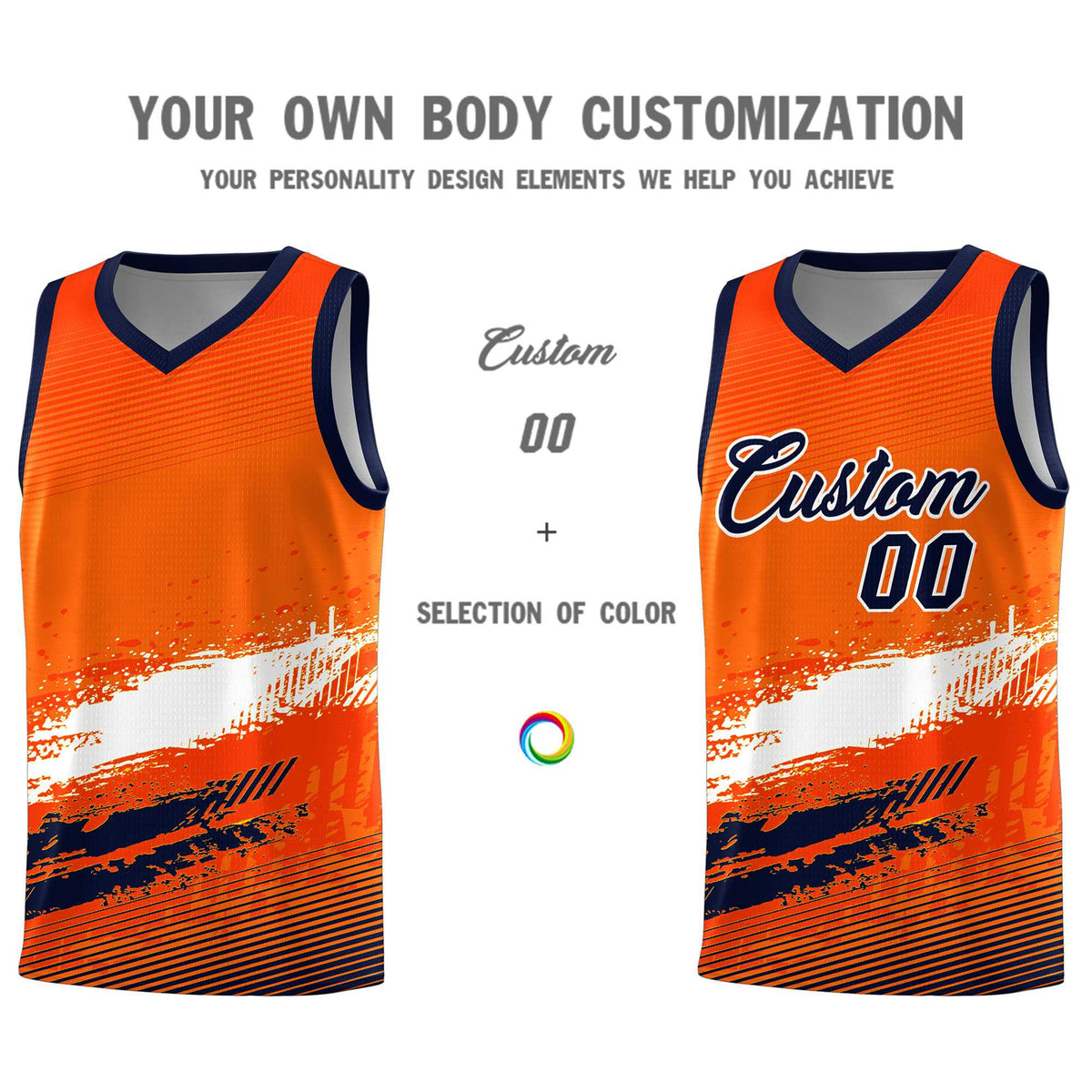 Custom Orange White and Navy Graffiti Pattern Sports Uniform Basketball Jersey|KXKSHOP
