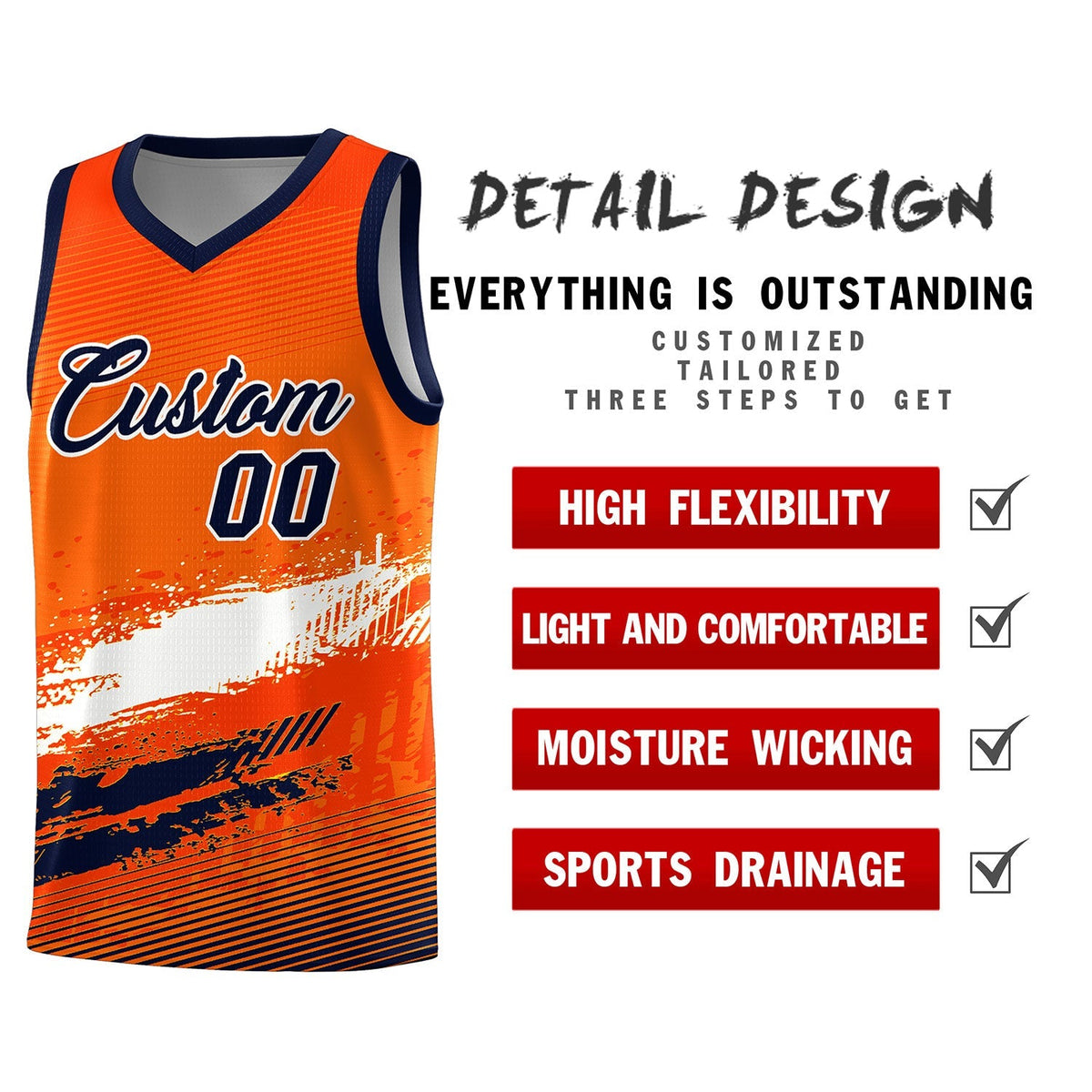 Custom Orange White and Navy Graffiti Pattern Sports Uniform Basketball Jersey|KXKSHOP
