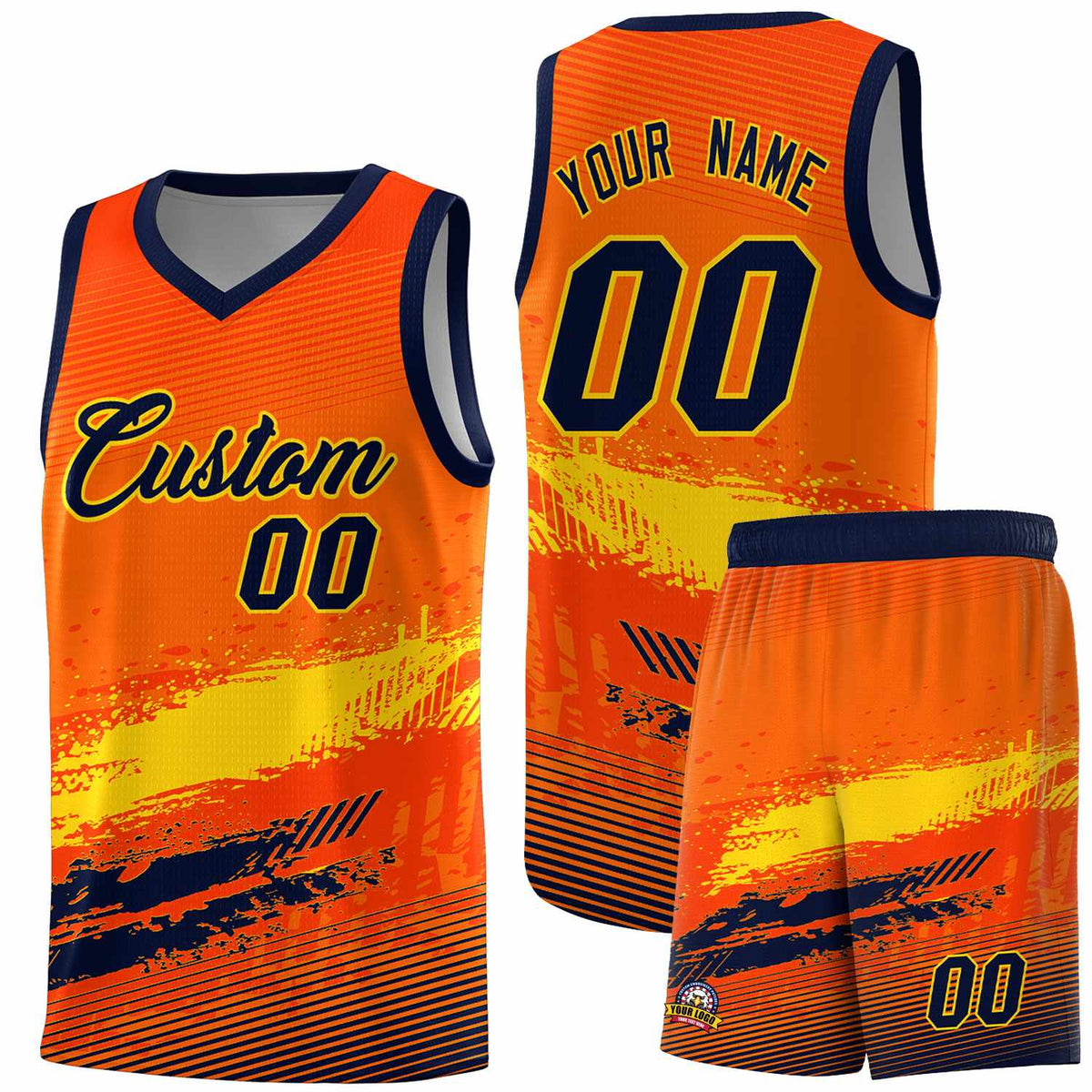 Custom Orange Gold and Navy Graffiti Pattern Sports Uniform Basketball Jersey|KXKSHOP