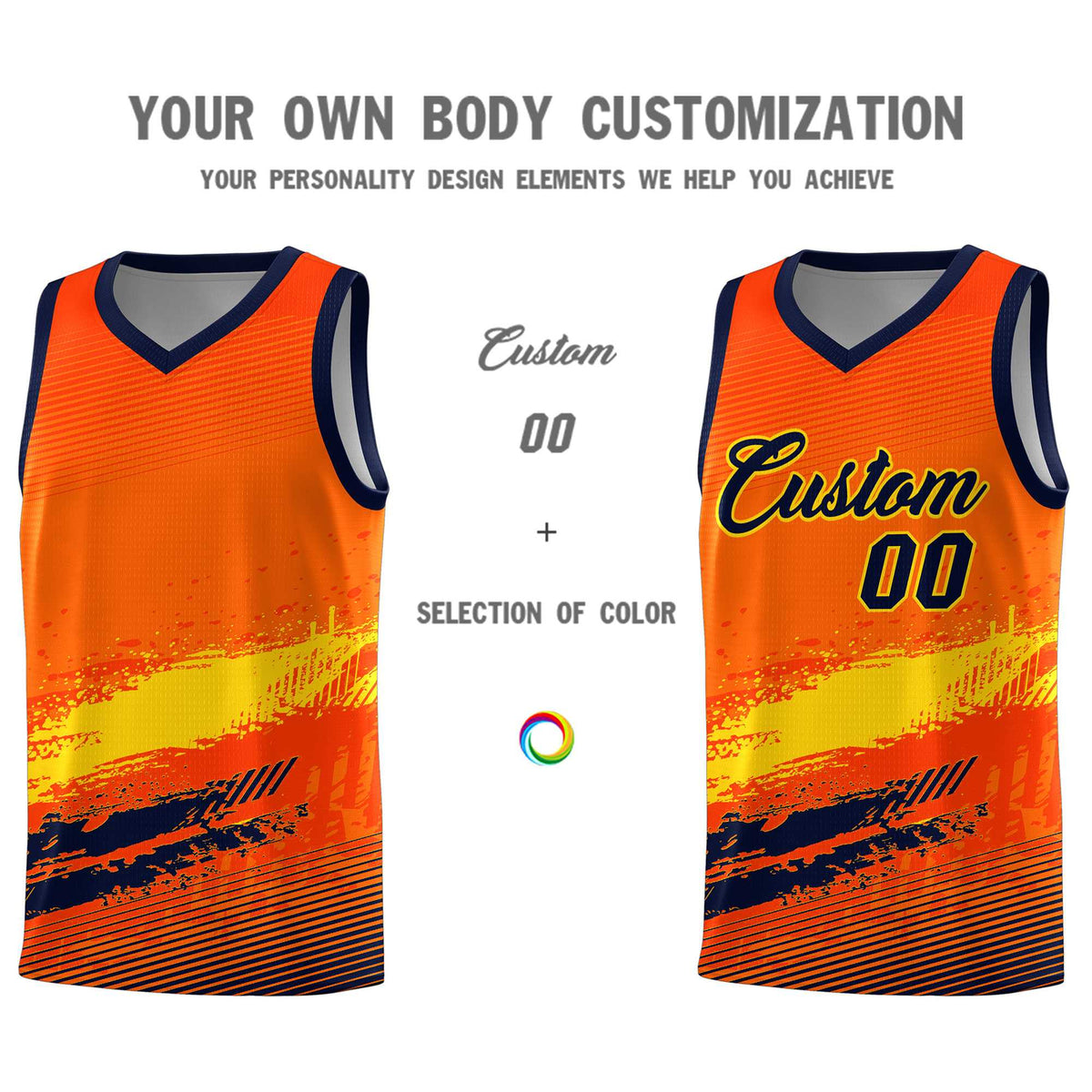 Custom Orange Gold and Navy Graffiti Pattern Sports Uniform Basketball Jersey|KXKSHOP