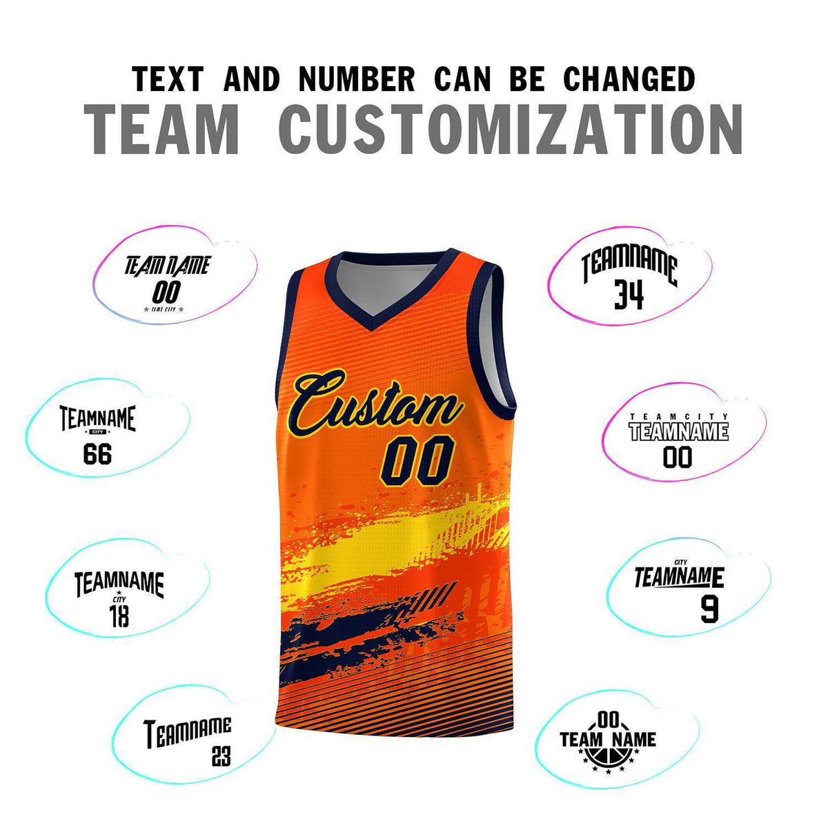 Custom Orange Gold and Navy Graffiti Pattern Sports Uniform Basketball Jersey|KXKSHOP