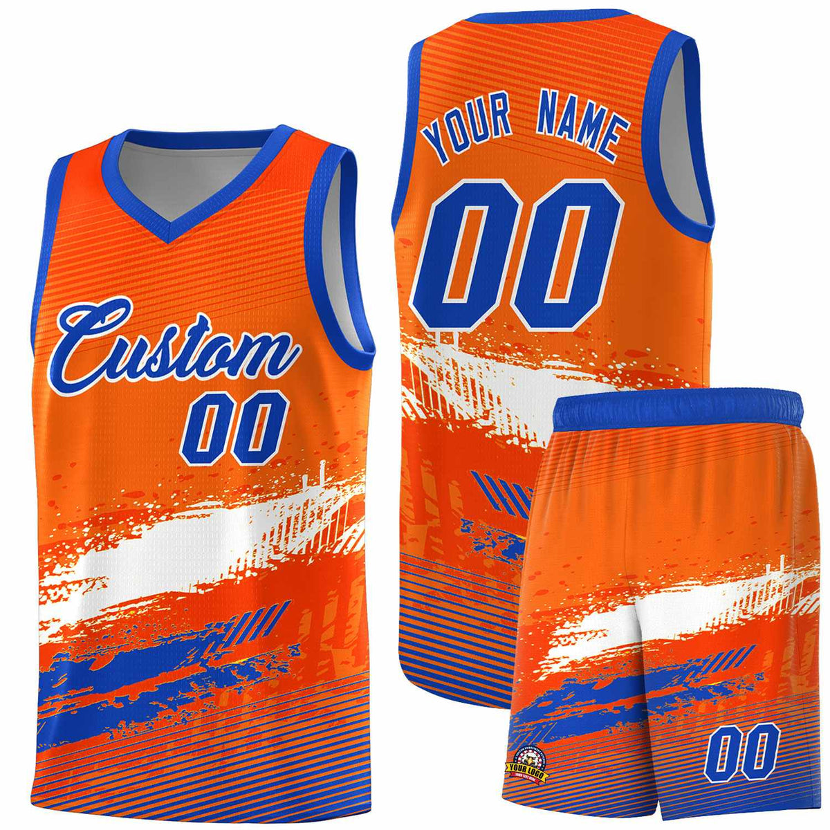 Custom Orange White and Royal Graffiti Pattern Sports Uniform Basketball Jersey|KXKSHOP
