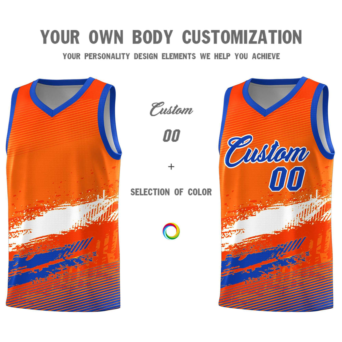 Custom Orange White and Royal Graffiti Pattern Sports Uniform Basketball Jersey|KXKSHOP