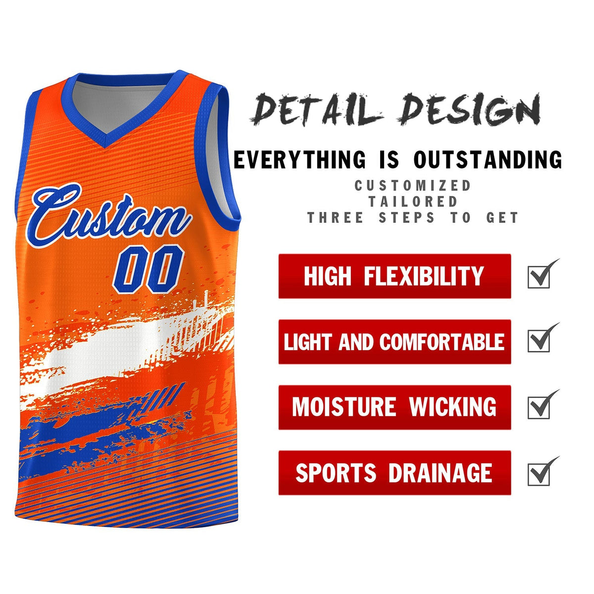 Custom Orange White and Royal Graffiti Pattern Sports Uniform Basketball Jersey|KXKSHOP