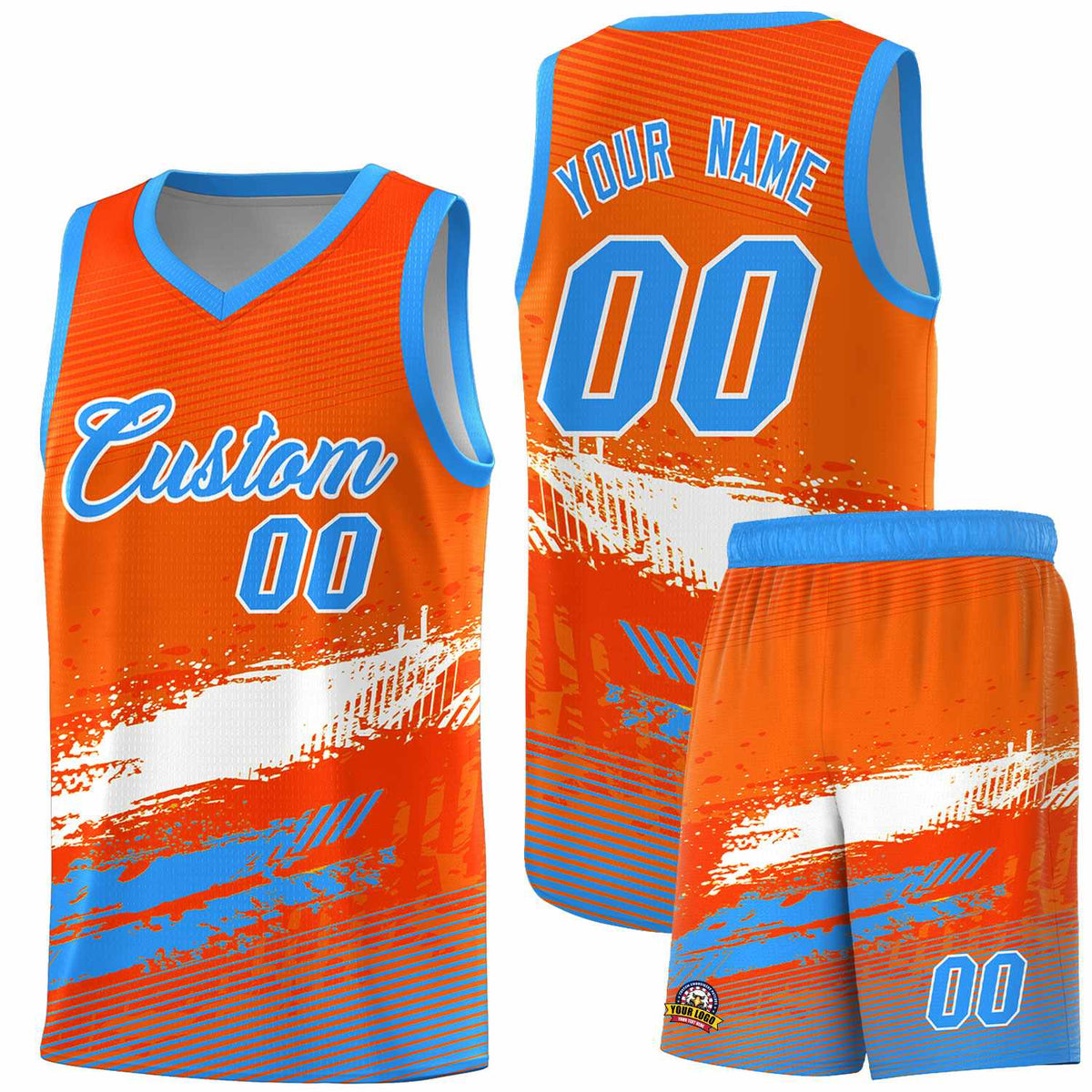 Custom Orange White and Powder Blue Graffiti Pattern Sports Uniform Basketball Jersey|KXKSHOP