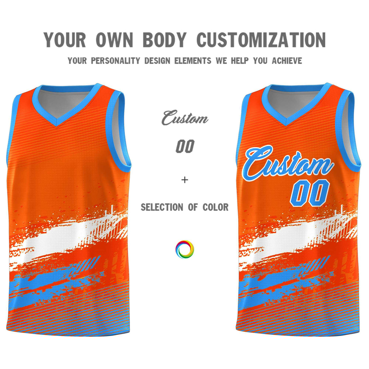 Custom Orange White and Powder Blue Graffiti Pattern Sports Uniform Basketball Jersey|KXKSHOP
