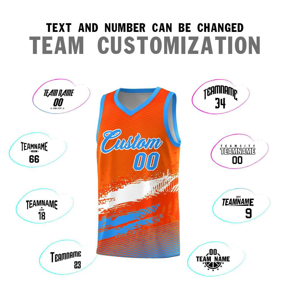 Custom Orange White and Powder Blue Graffiti Pattern Sports Uniform Basketball Jersey|KXKSHOP