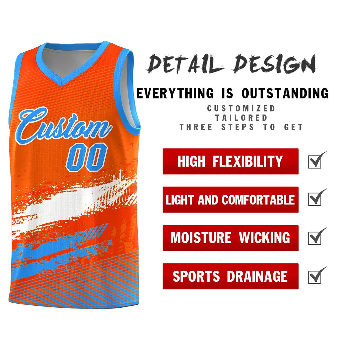 Custom Orange White and Powder Blue Graffiti Pattern Sports Uniform Basketball Jersey|KXKSHOP