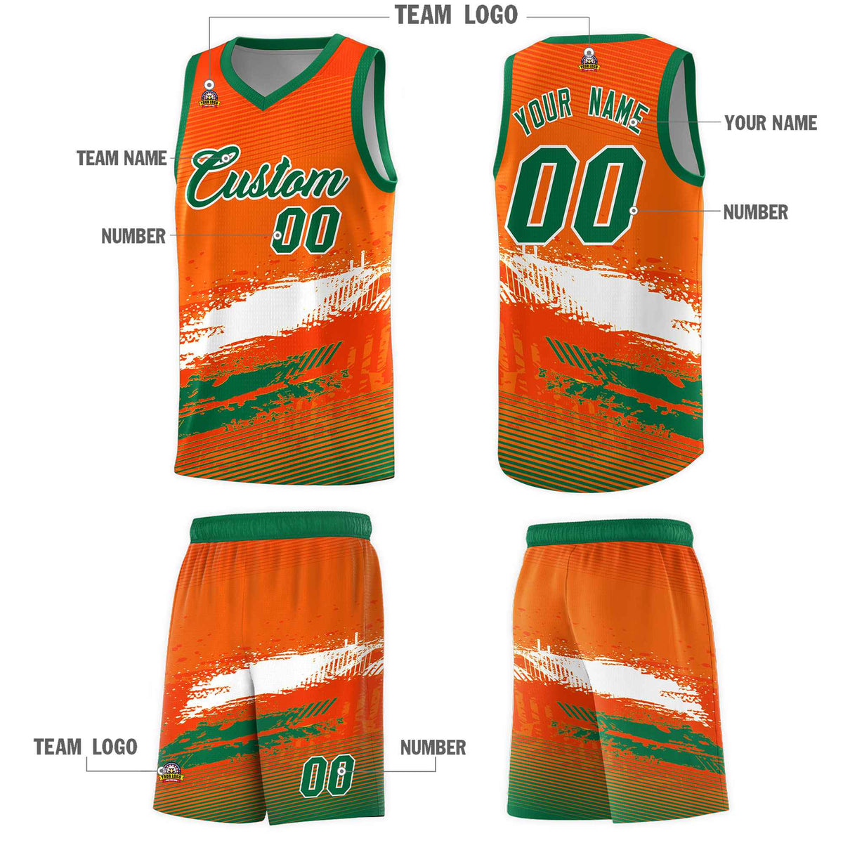 Custom Orange White and Kelly Green Graffiti Pattern Sports Uniform Basketball Jersey|KXKSHOP