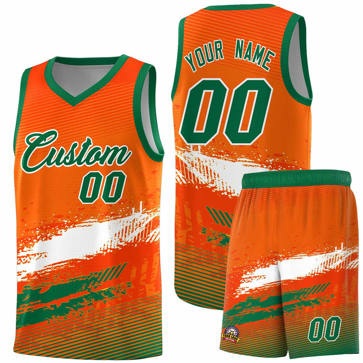 Custom Orange White and Kelly Green Graffiti Pattern Sports Uniform Basketball Jersey|KXKSHOP