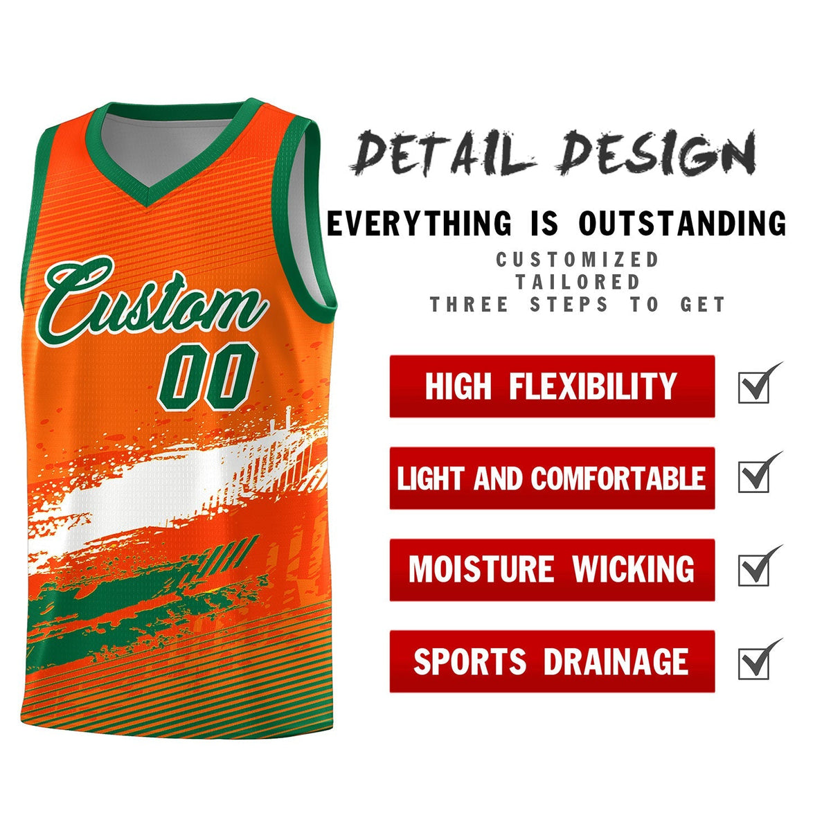 Custom Orange White and Kelly Green Graffiti Pattern Sports Uniform Basketball Jersey|KXKSHOP