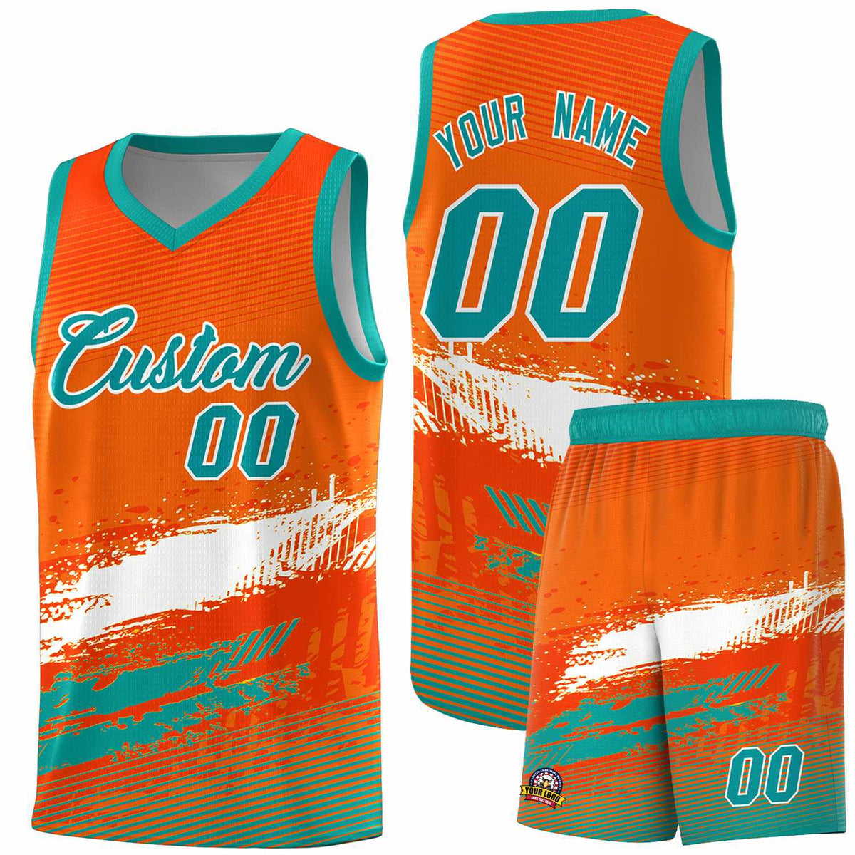 Custom Orange White and Aqua Graffiti Pattern Sports Uniform Basketball Jersey|KXKSHOP