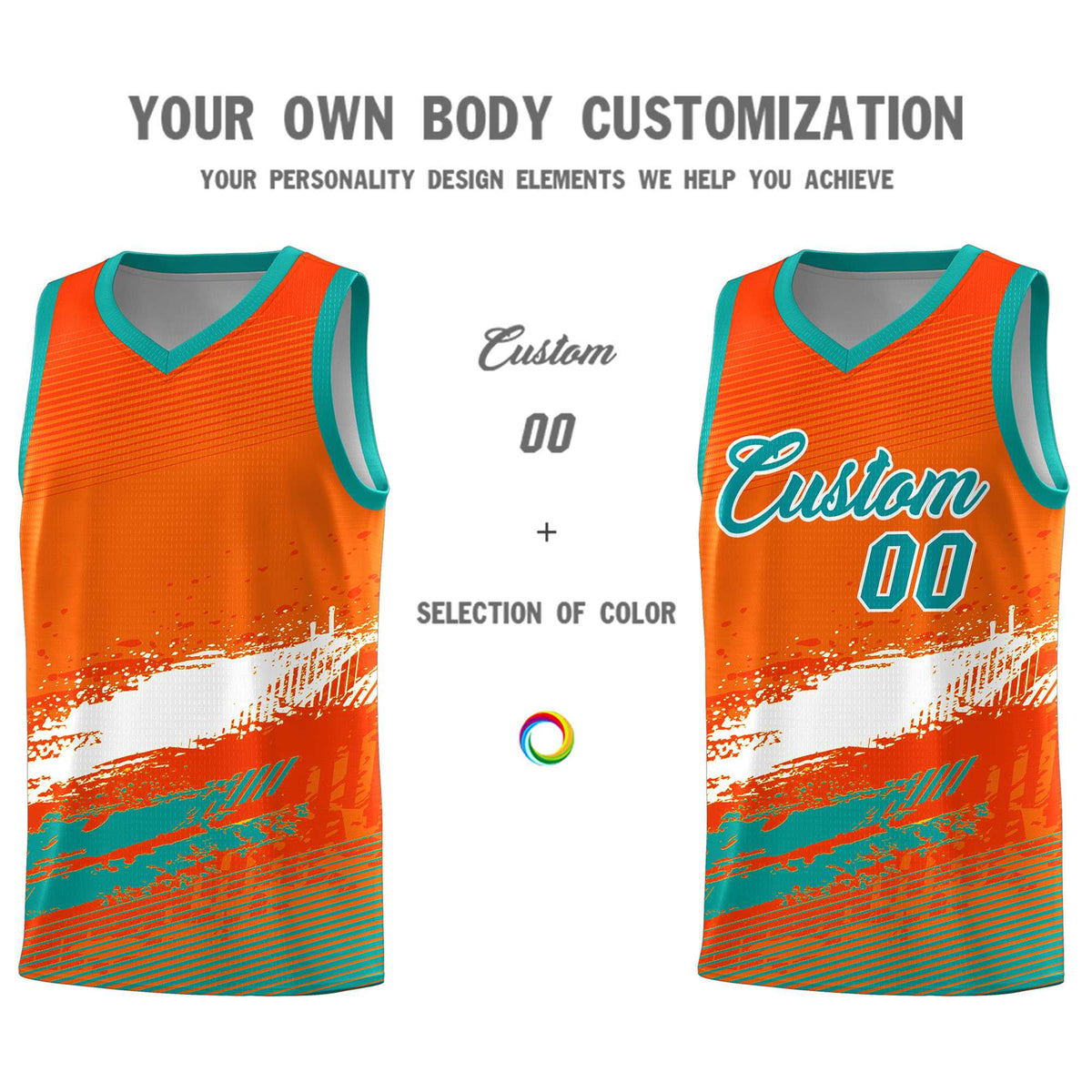 Custom Orange White and Aqua Graffiti Pattern Sports Uniform Basketball Jersey|KXKSHOP