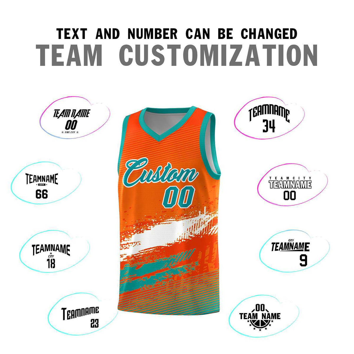 Custom Orange White and Aqua Graffiti Pattern Sports Uniform Basketball Jersey|KXKSHOP