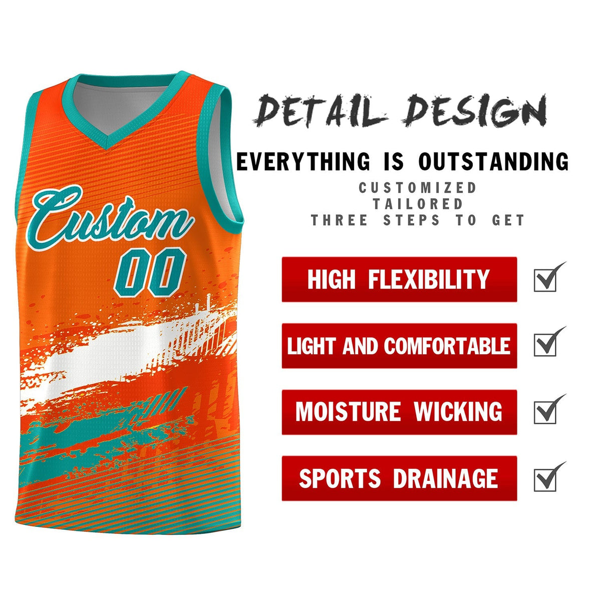 Custom Orange White and Aqua Graffiti Pattern Sports Uniform Basketball Jersey|KXKSHOP