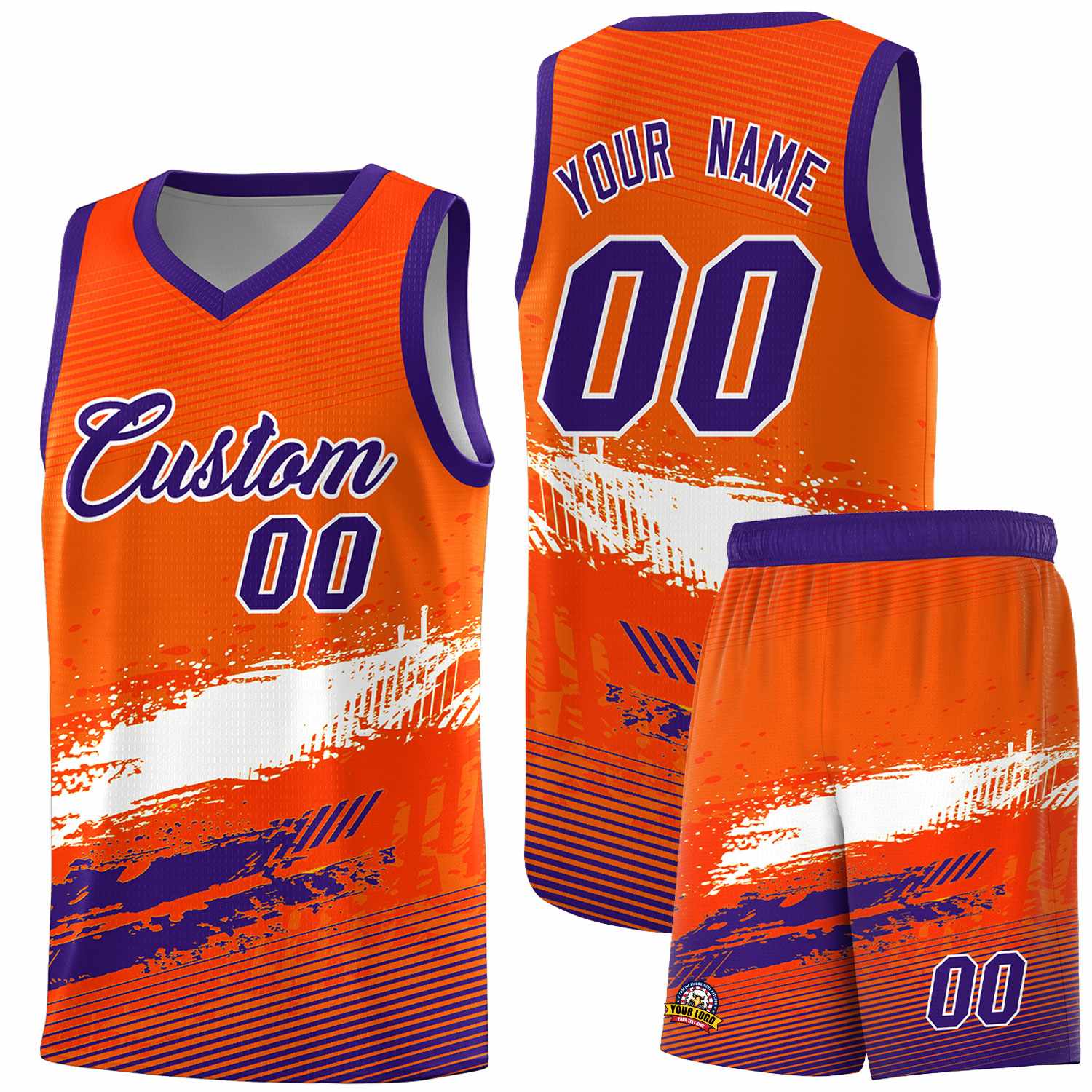 Custom Orange White and Purple Graffiti Pattern Sports Uniform Basketball Jersey|KXKSHOP