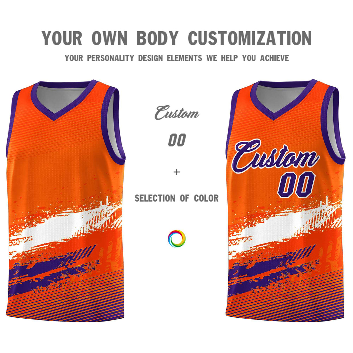 Custom Orange White and Purple Graffiti Pattern Sports Uniform Basketball Jersey|KXKSHOP
