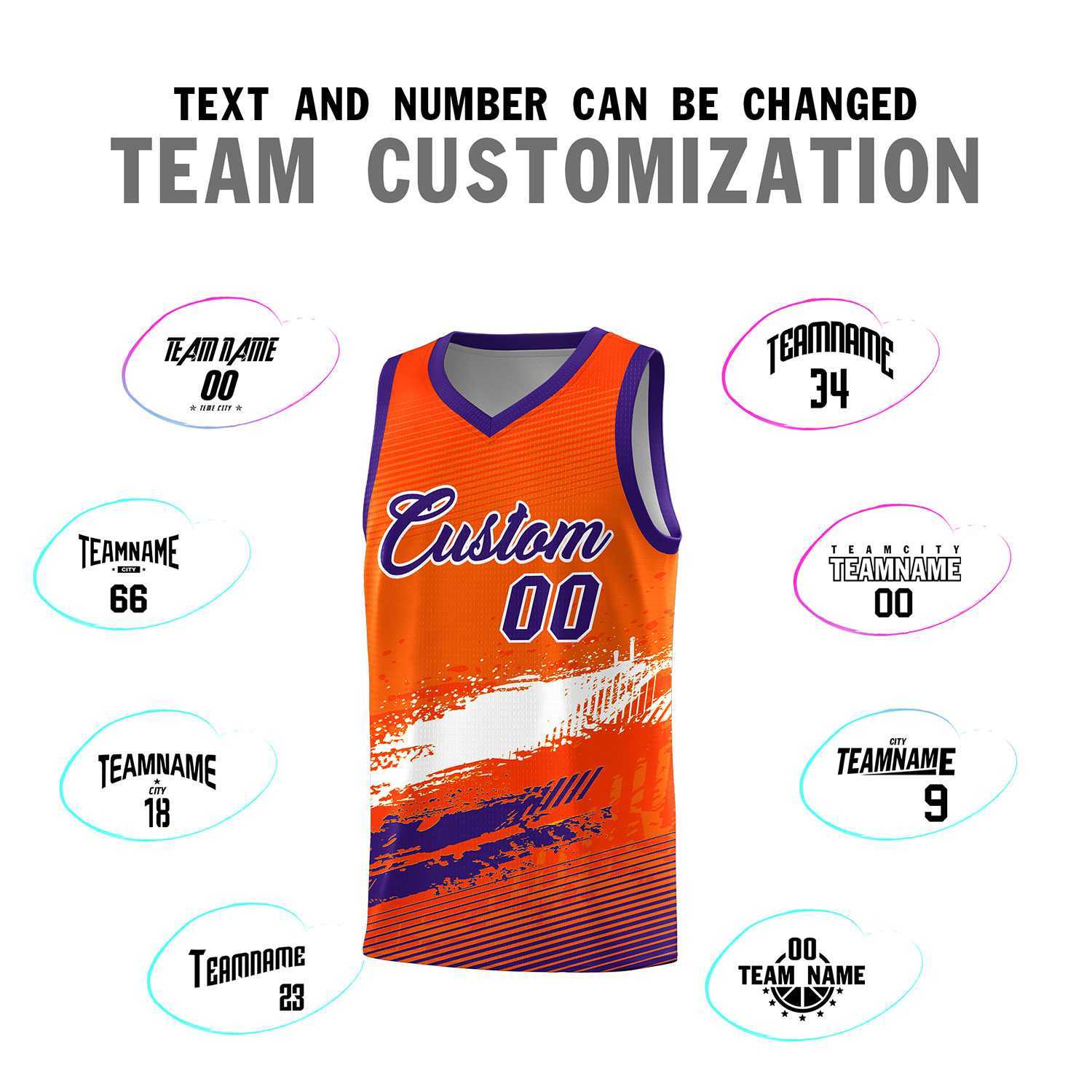Custom Orange White and Purple Graffiti Pattern Sports Uniform Basketball Jersey|KXKSHOP