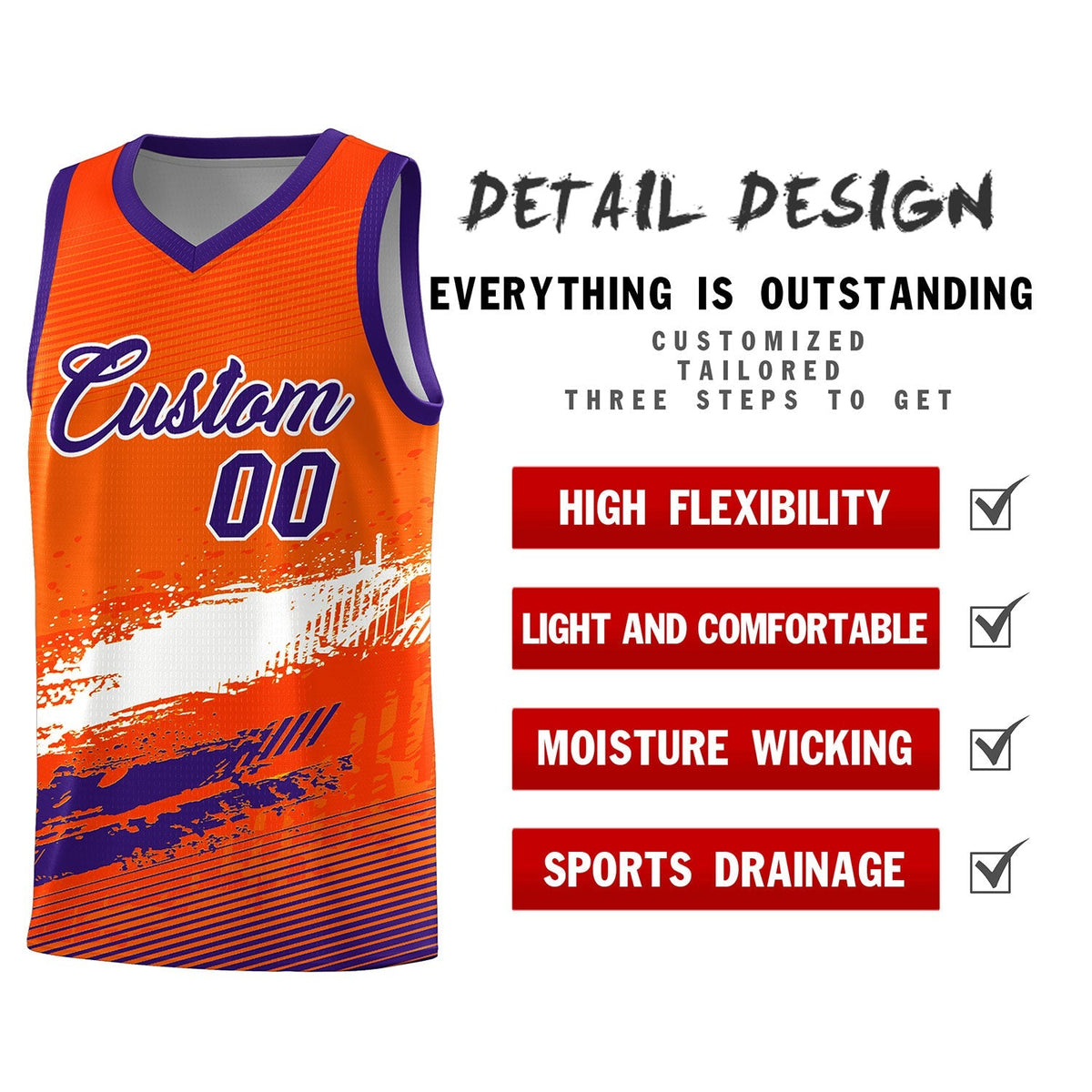 Custom Orange White and Purple Graffiti Pattern Sports Uniform Basketball Jersey|KXKSHOP