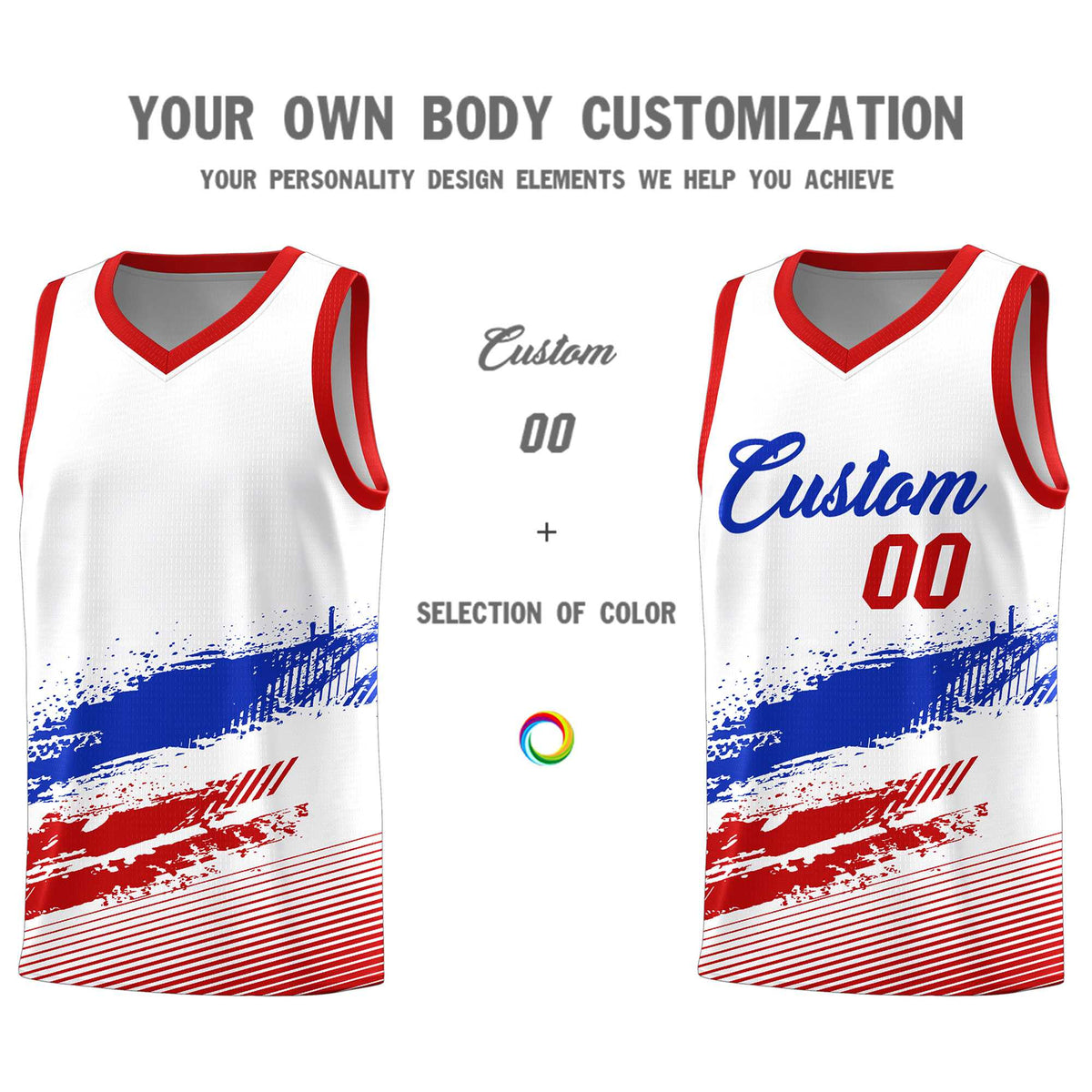 Custom White Royal and Red Graffiti Pattern Sports Uniform Basketball Jersey|KXKSHOP