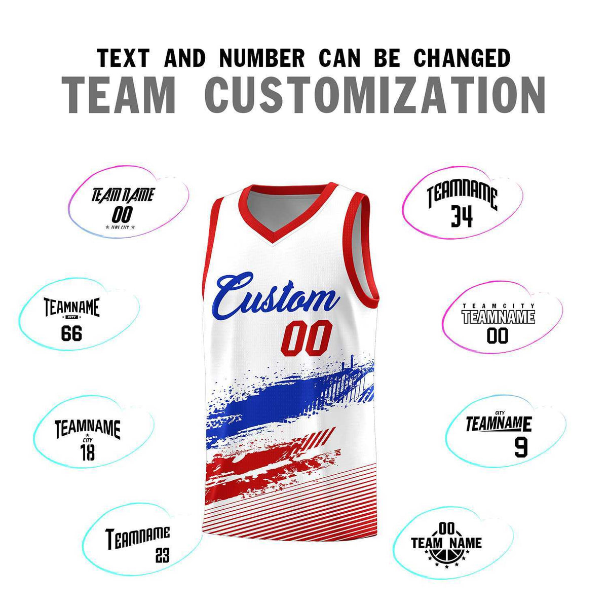 Custom White Royal and Red Graffiti Pattern Sports Uniform Basketball Jersey|KXKSHOP