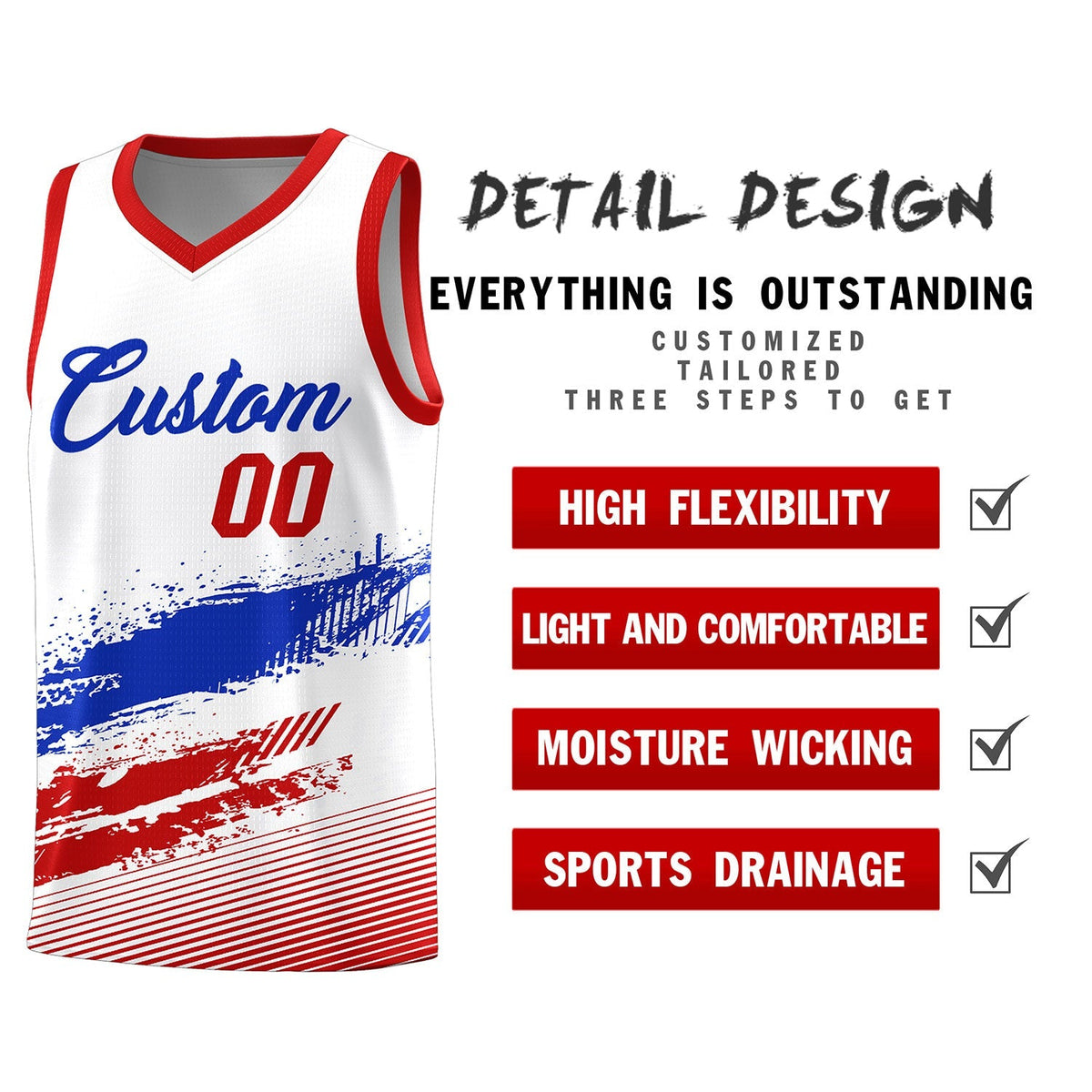Custom White Royal and Red Graffiti Pattern Sports Uniform Basketball Jersey|KXKSHOP