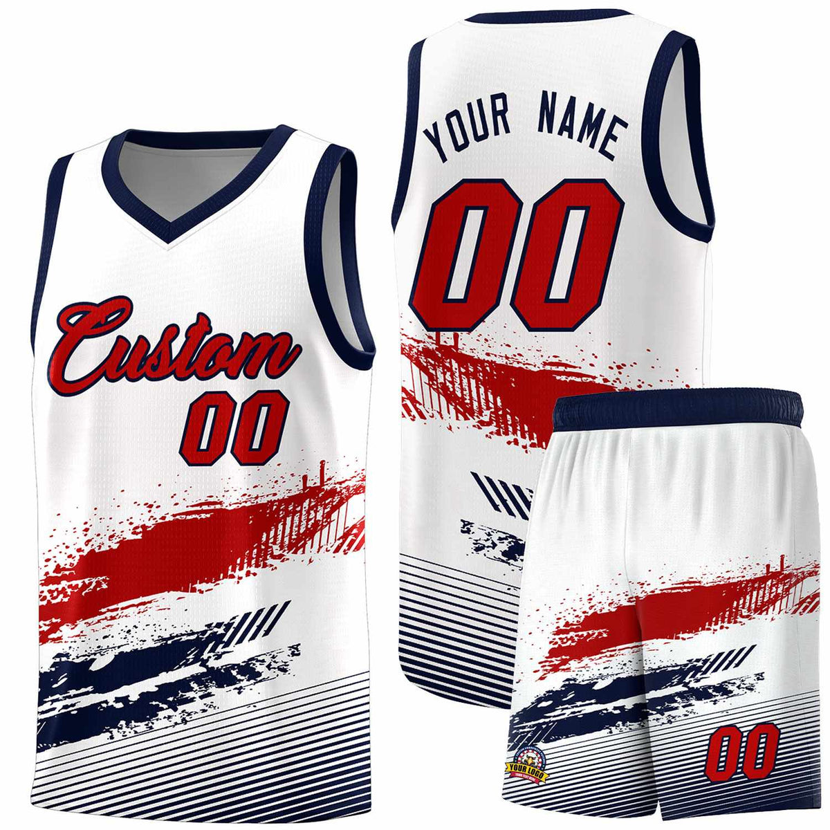 Custom White Red and Navy Graffiti Pattern Sports Uniform Basketball Jersey|KXKSHOP