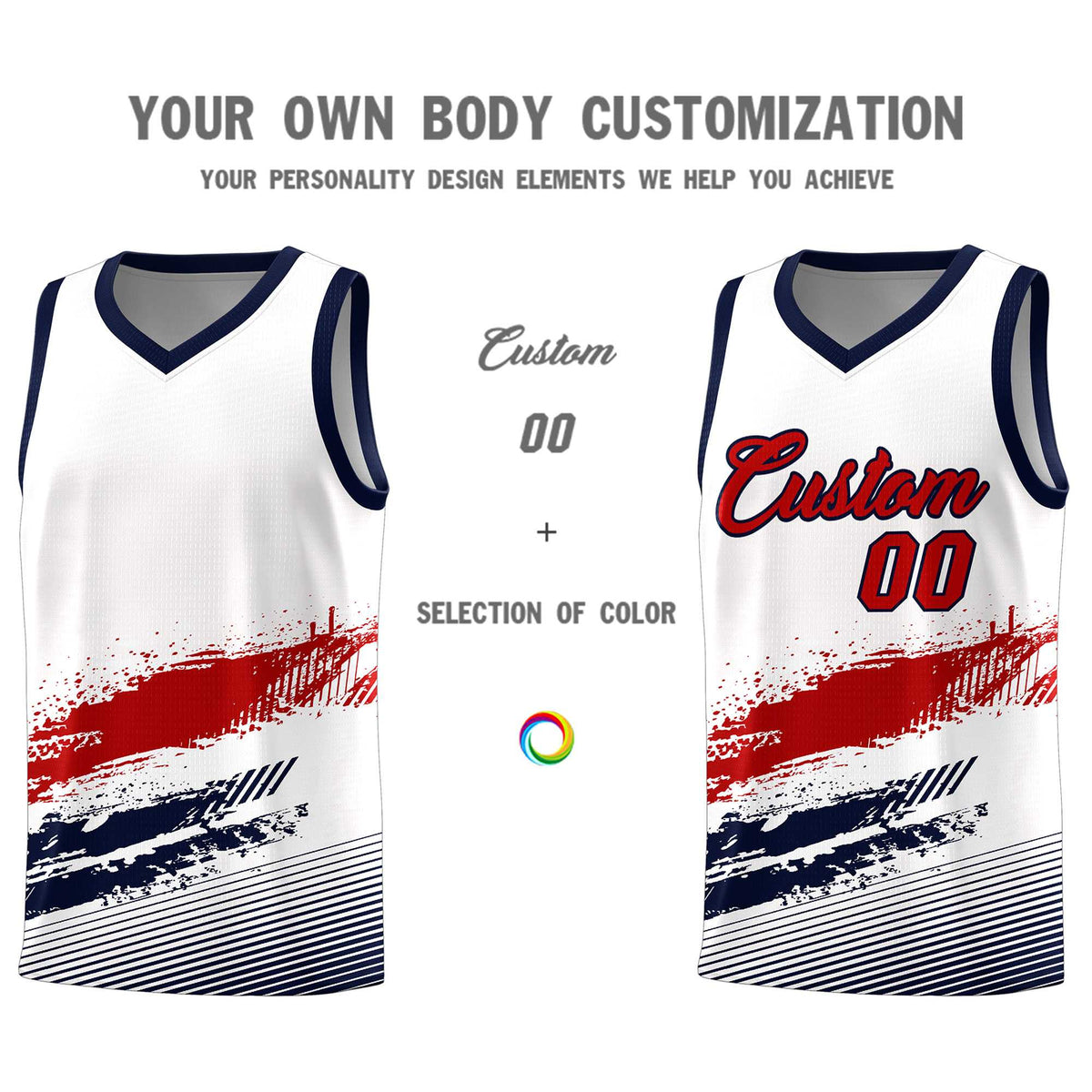 Custom White Red and Navy Graffiti Pattern Sports Uniform Basketball Jersey|KXKSHOP
