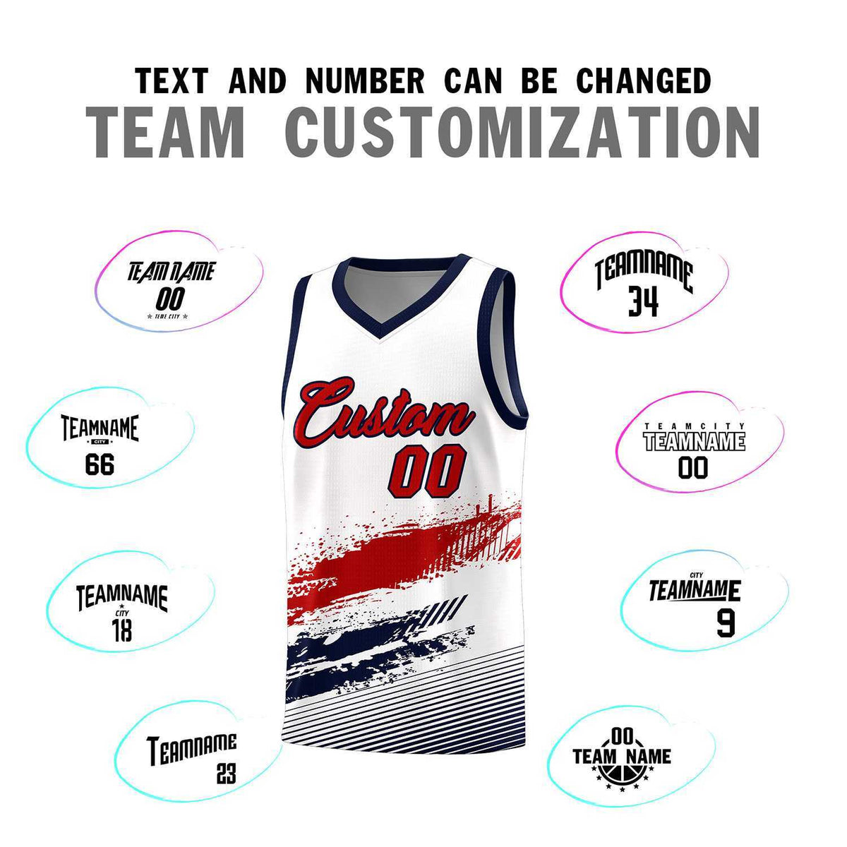 Custom White Red and Navy Graffiti Pattern Sports Uniform Basketball Jersey|KXKSHOP