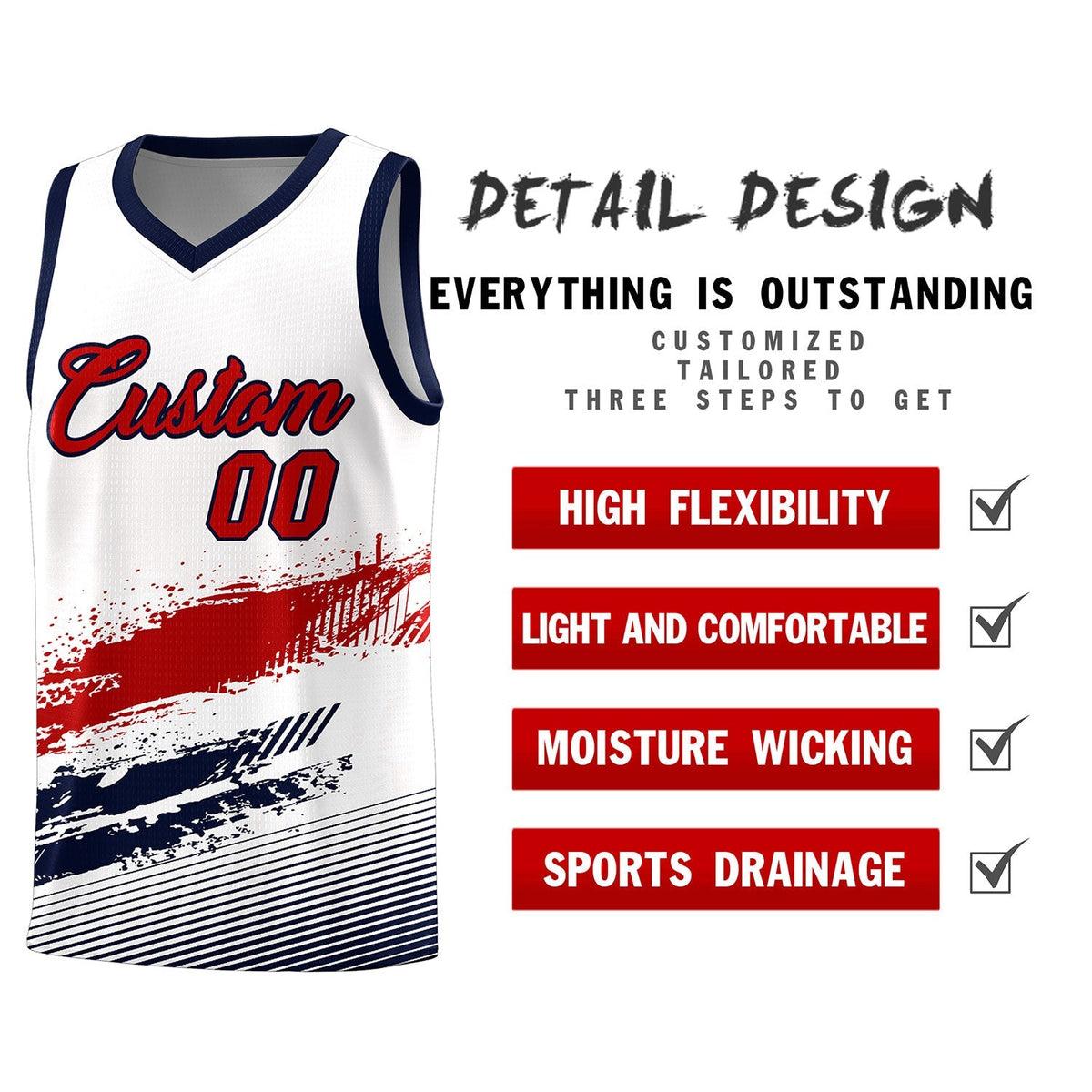 Custom White Red and Navy Graffiti Pattern Sports Uniform Basketball Jersey|KXKSHOP