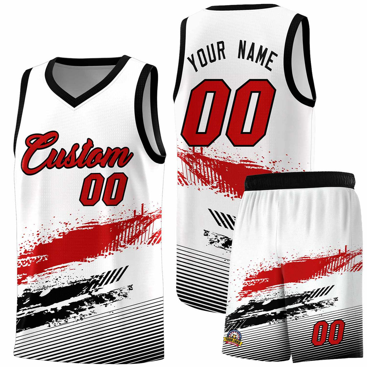 Custom White Red and Black Graffiti Pattern Sports Uniform Basketball Jersey|KXKSHOP
