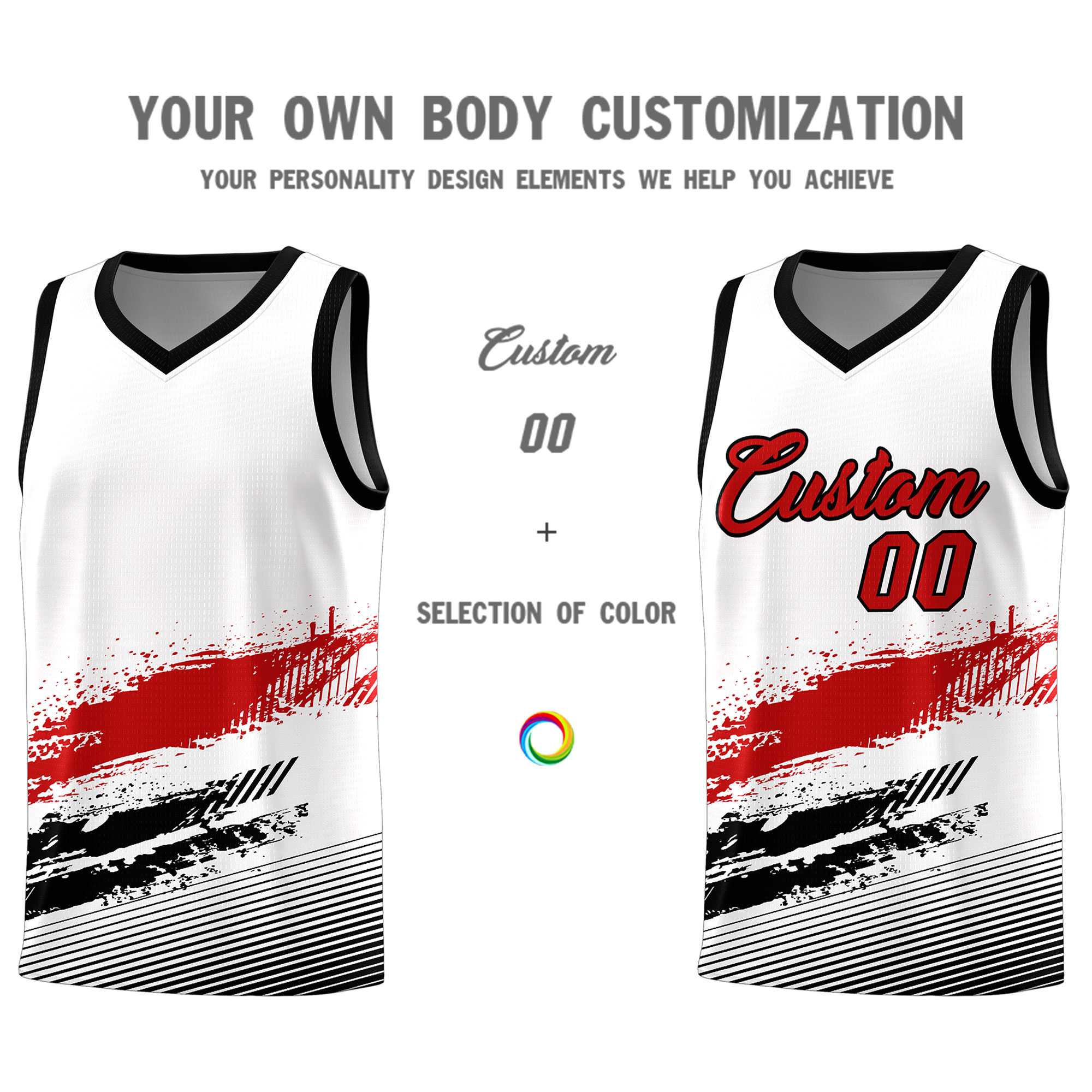 Custom White Red and Black Graffiti Pattern Sports Uniform Basketball Jersey|KXKSHOP