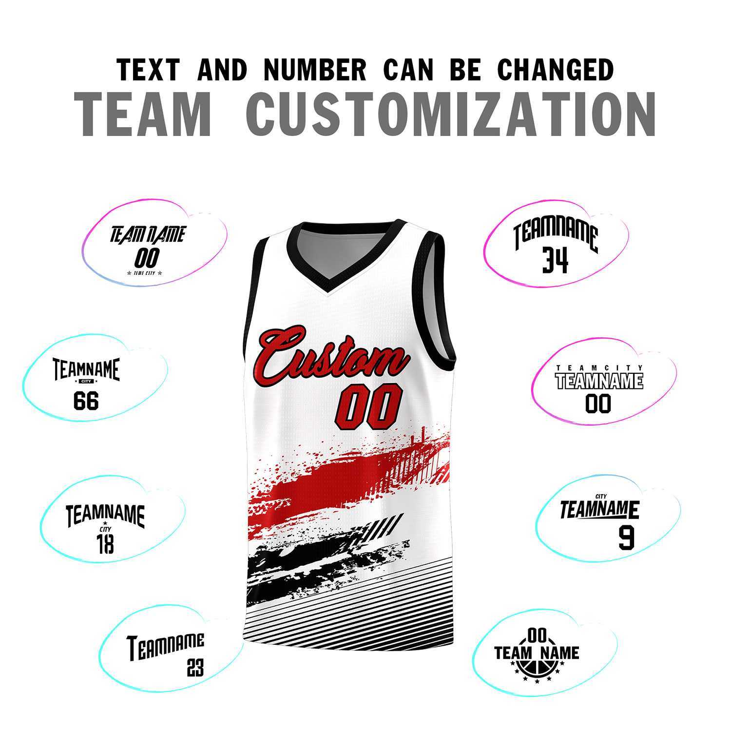 Custom White Red and Black Graffiti Pattern Sports Uniform Basketball Jersey|KXKSHOP