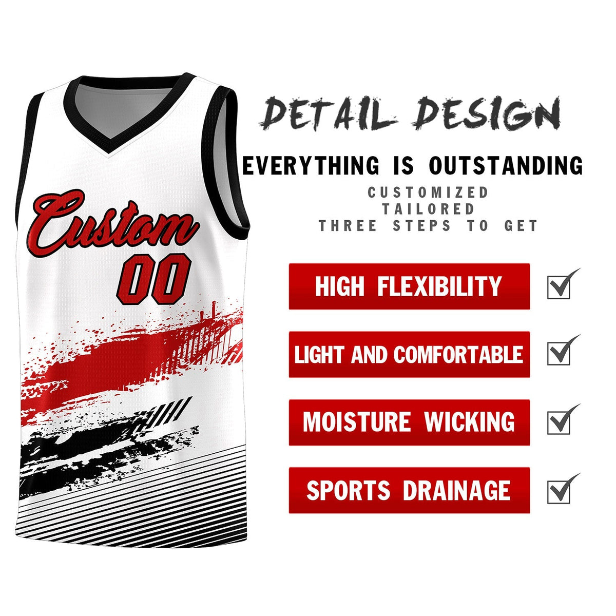 Custom White Red and Black Graffiti Pattern Sports Uniform Basketball Jersey|KXKSHOP
