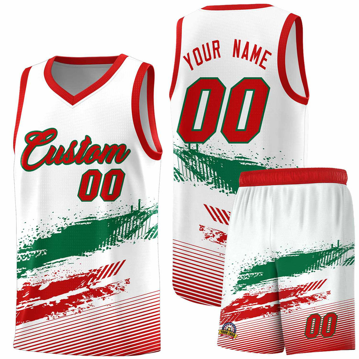 Custom White Kelly Green and Red Graffiti Pattern Sports Uniform Basketball Jersey|KXKSHOP