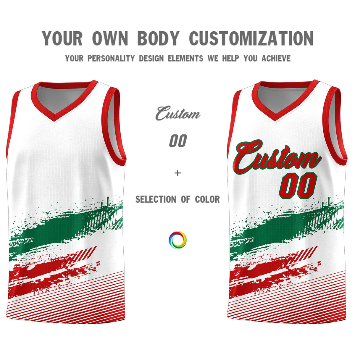 Custom White Kelly Green and Red Graffiti Pattern Sports Uniform Basketball Jersey|KXKSHOP