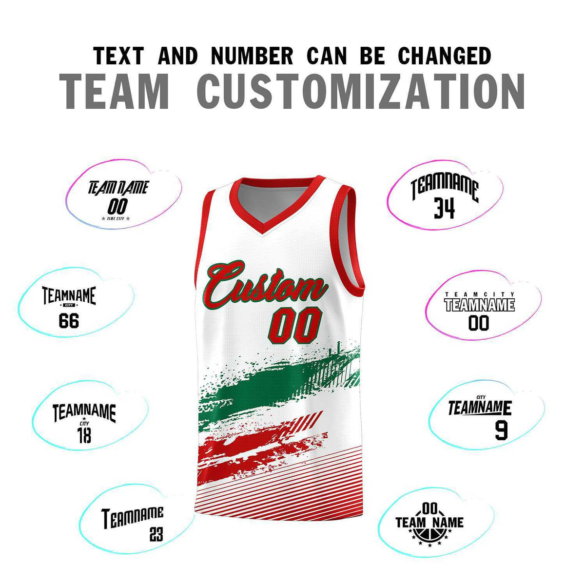 Custom White Kelly Green and Red Graffiti Pattern Sports Uniform Basketball Jersey|KXKSHOP