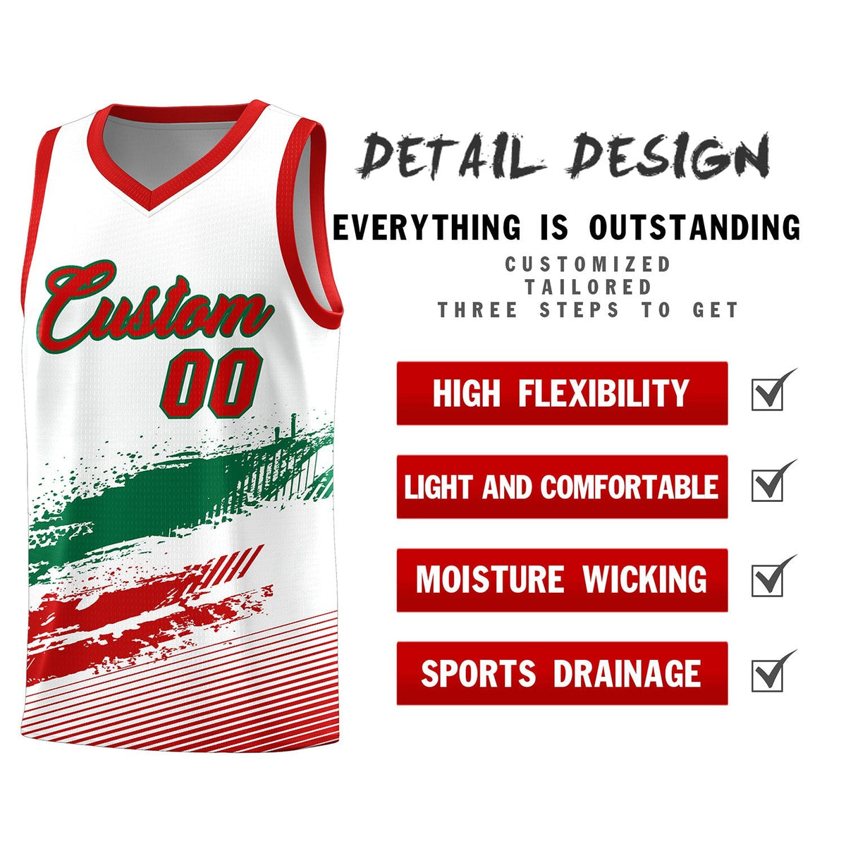 Custom White Kelly Green and Red Graffiti Pattern Sports Uniform Basketball Jersey|KXKSHOP