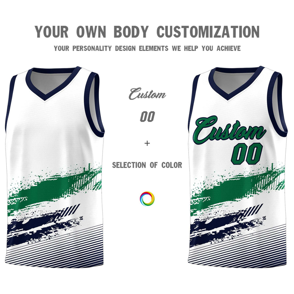 Custom White Kelly Green and Navy Graffiti Pattern Sports Uniform Basketball Jersey|KXKSHOP