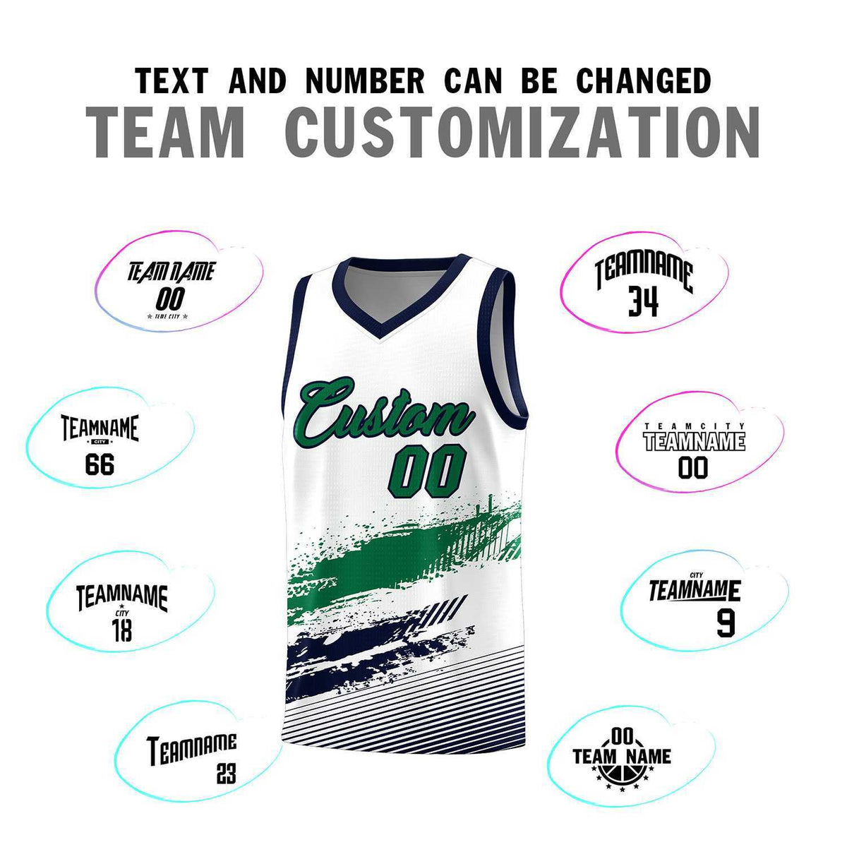 Custom White Kelly Green and Navy Graffiti Pattern Sports Uniform Basketball Jersey|KXKSHOP