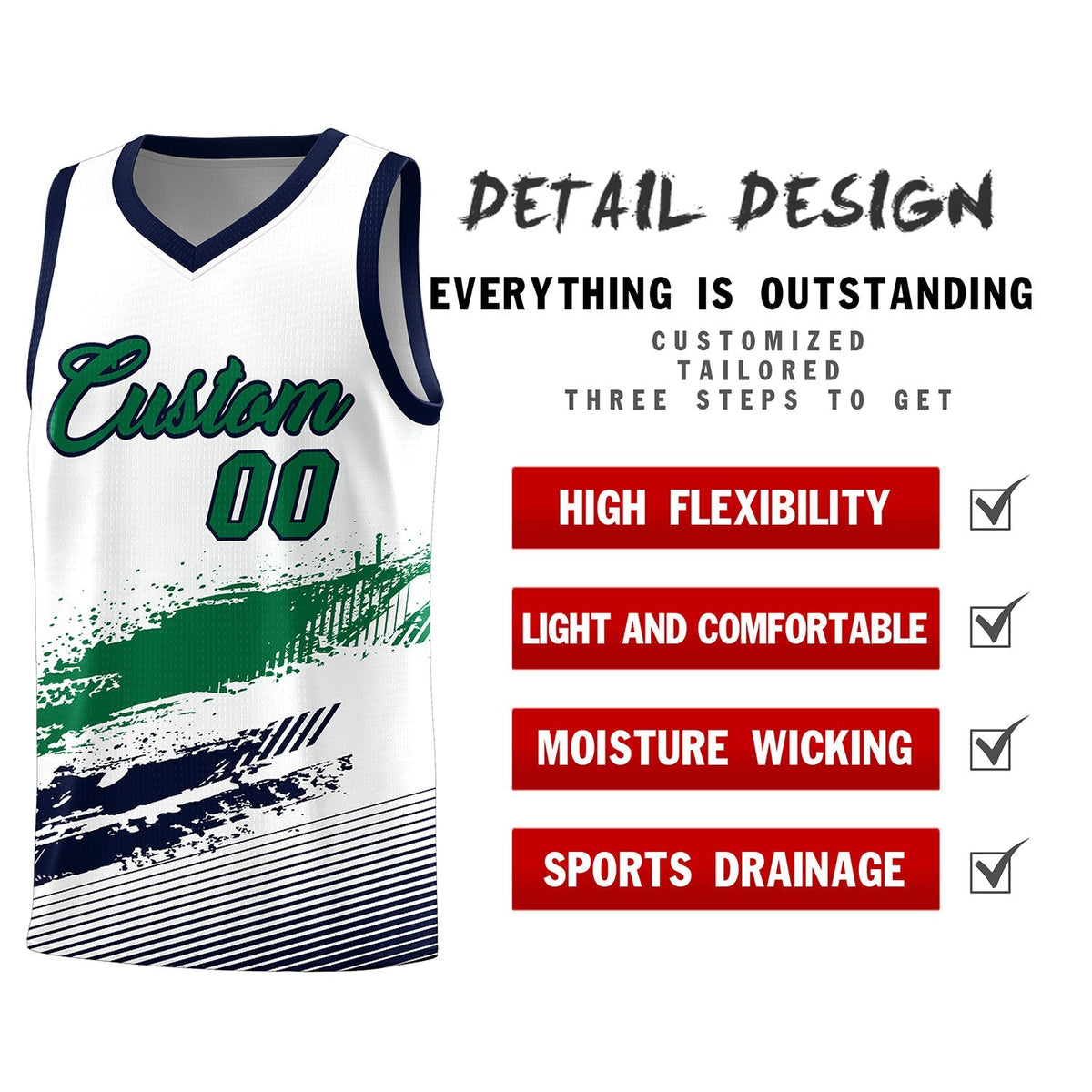 Custom White Kelly Green and Navy Graffiti Pattern Sports Uniform Basketball Jersey|KXKSHOP