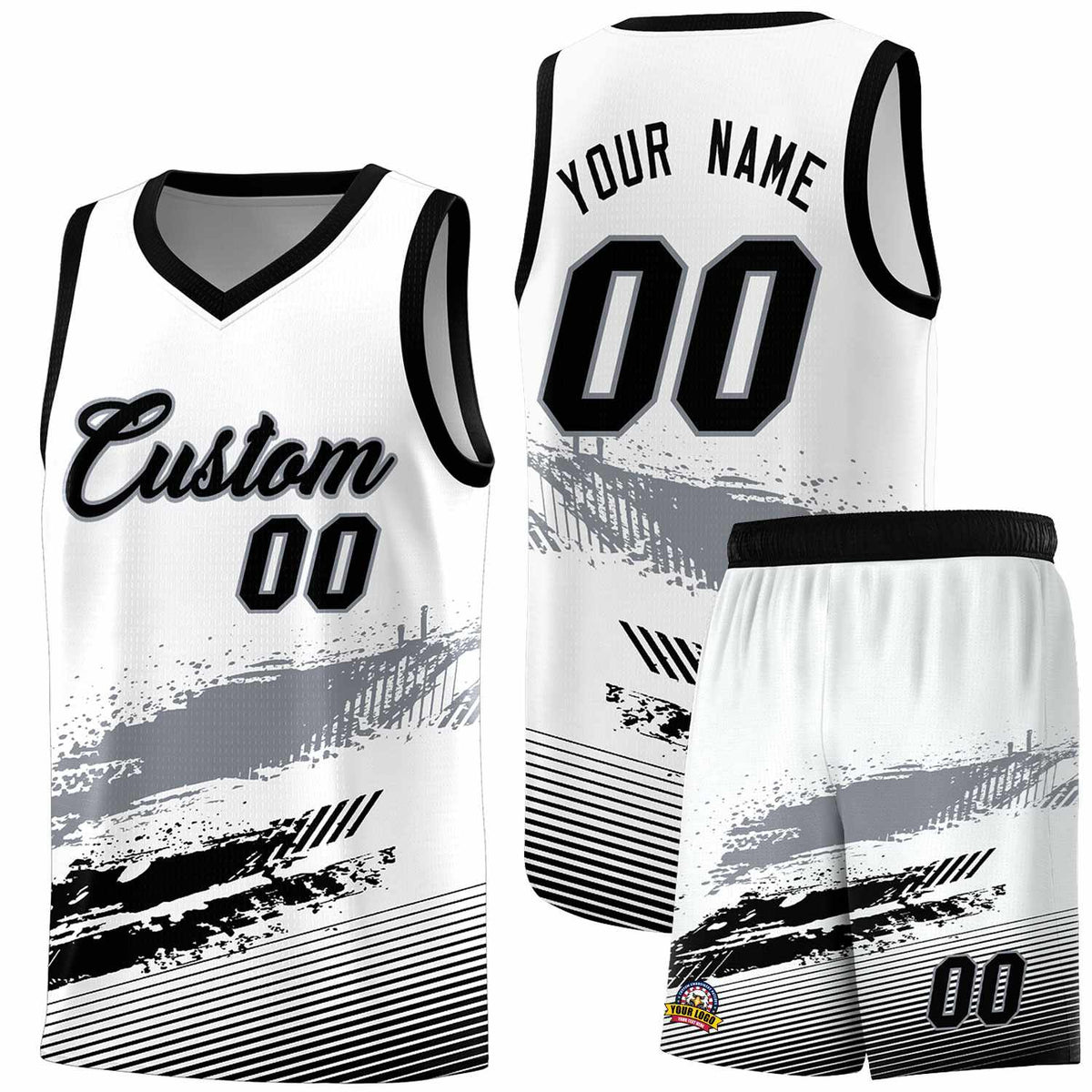 Custom White Gray and Black Graffiti Pattern Sports Uniform Basketball Jersey|KXKSHOP