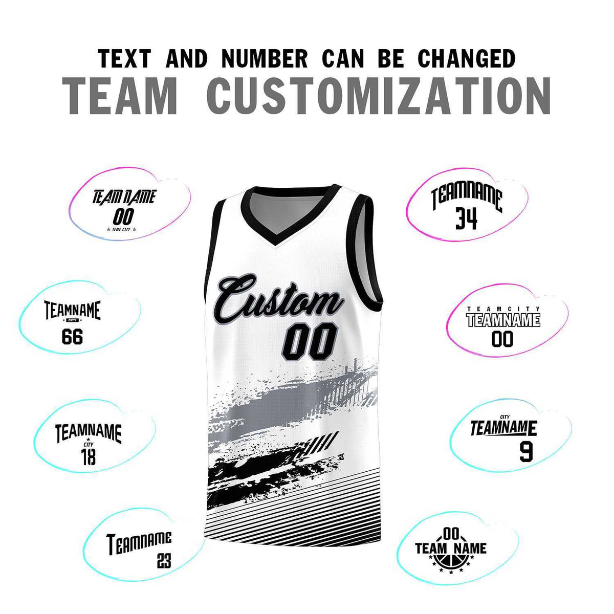 Custom White Gray and Black Graffiti Pattern Sports Uniform Basketball Jersey|KXKSHOP