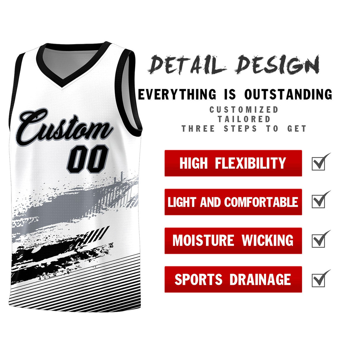 Custom White Gray and Black Graffiti Pattern Sports Uniform Basketball Jersey|KXKSHOP