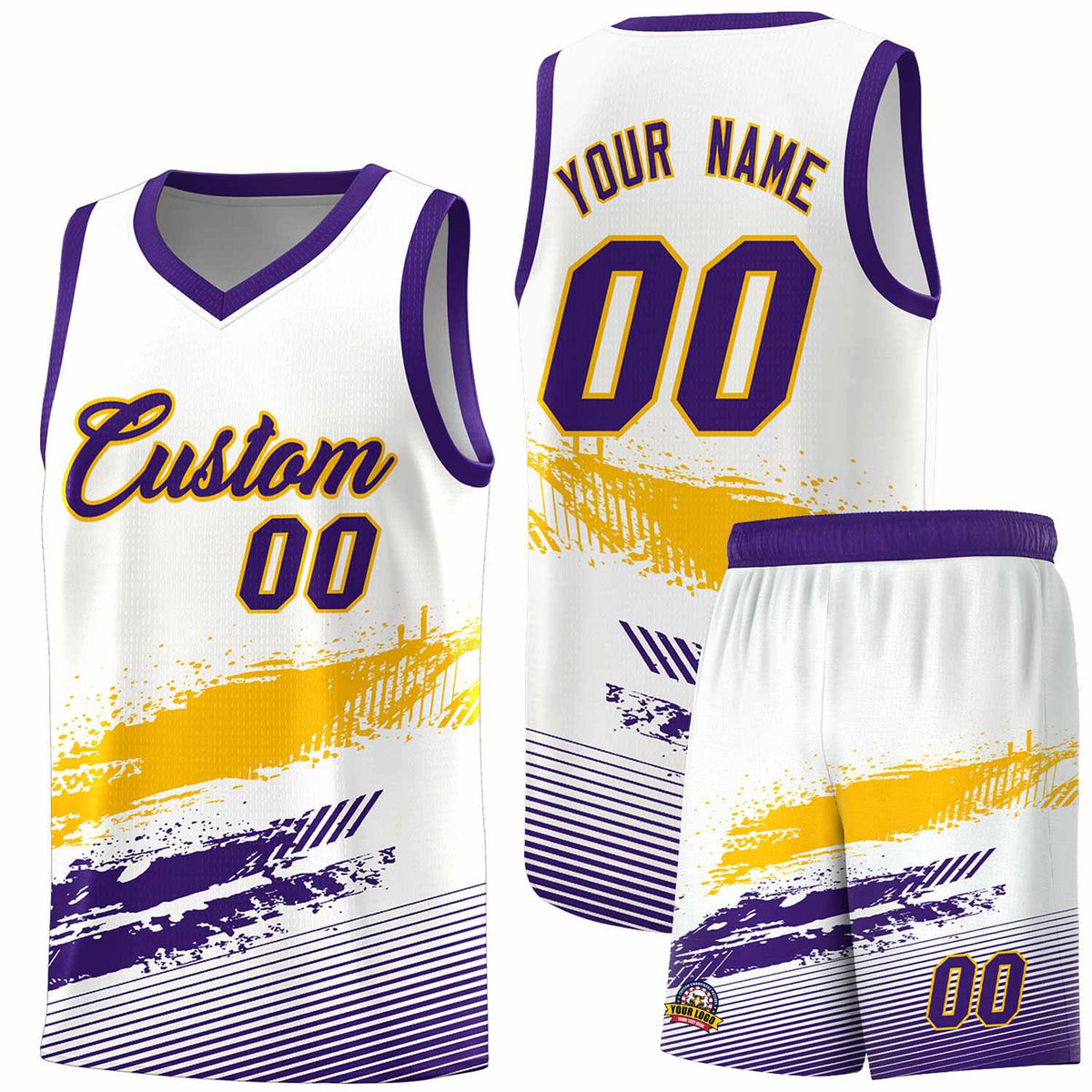 Custom White Yellow and Purple Graffiti Pattern Sports Uniform Basketball Jersey|KXKSHOP